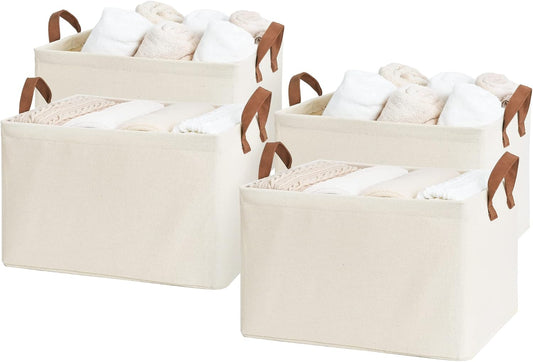 StorageWorks Storage Baskets for Shelves with Metal Frame, Organizing Bins, Fiber Shelf Baskets, Natural Color, 4-Pack