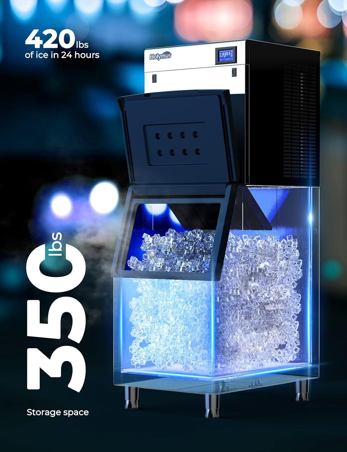 22" Commercial Nugget Ice Maker Machine 420LBS/24H with 350LBS Storage Bin, Nugget Ice Style, Air Cooled Powerfull Compressor, Industrial Nugget Ice Machine for Business