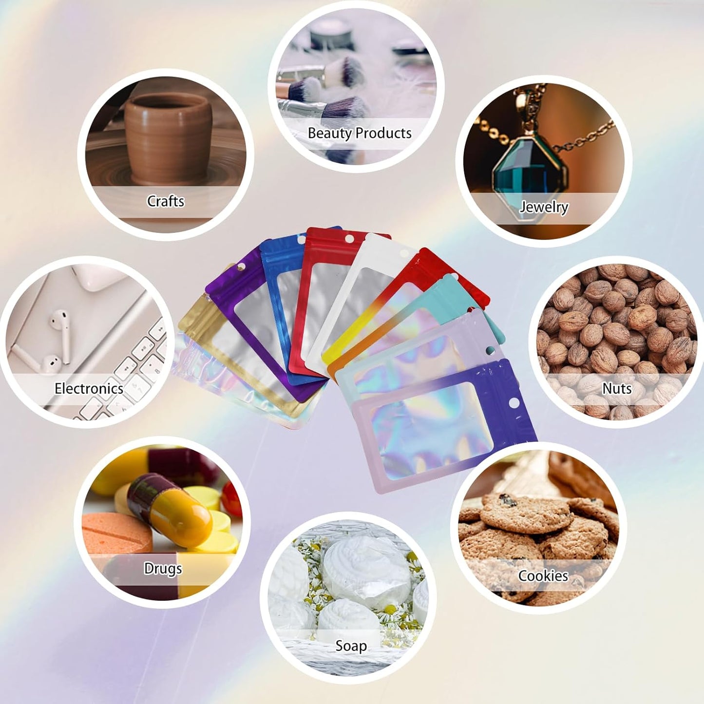 200 Pack Resealable Mylar Holographic Bags Food Storage Smell Proof Bags with Front Window Foil Packaging Pouch for Candy Sample Jewelry Small Business 3.54×6.29 Inch, Red Fade Yellow