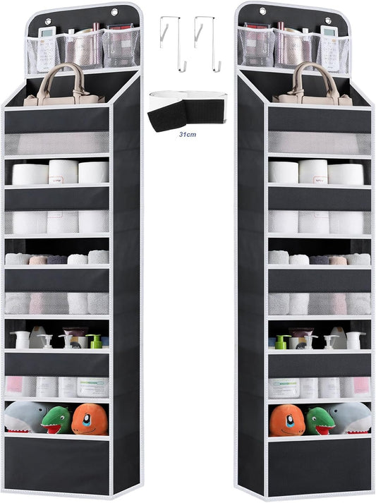 Over the Door Organizer Storage - 6 Tier Hanging Storage shelves Door Organizer with Pockets, Anti Tilt 44 lb Load Behind Door Organizer for Bedroom,Nursery,Bathroom,Kitchen,Dorm,Shoe - 1 Pack, Black