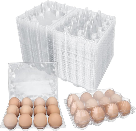 100 Pack Bulk Egg Cartons, Clear Plastic Chicken Egg Holders, Egg Tray Carton Holder for Home & Kitchen, Farm & Market Use, An Eco-Friendly Egg Storage Solution, 12 Grids(Medium Size)