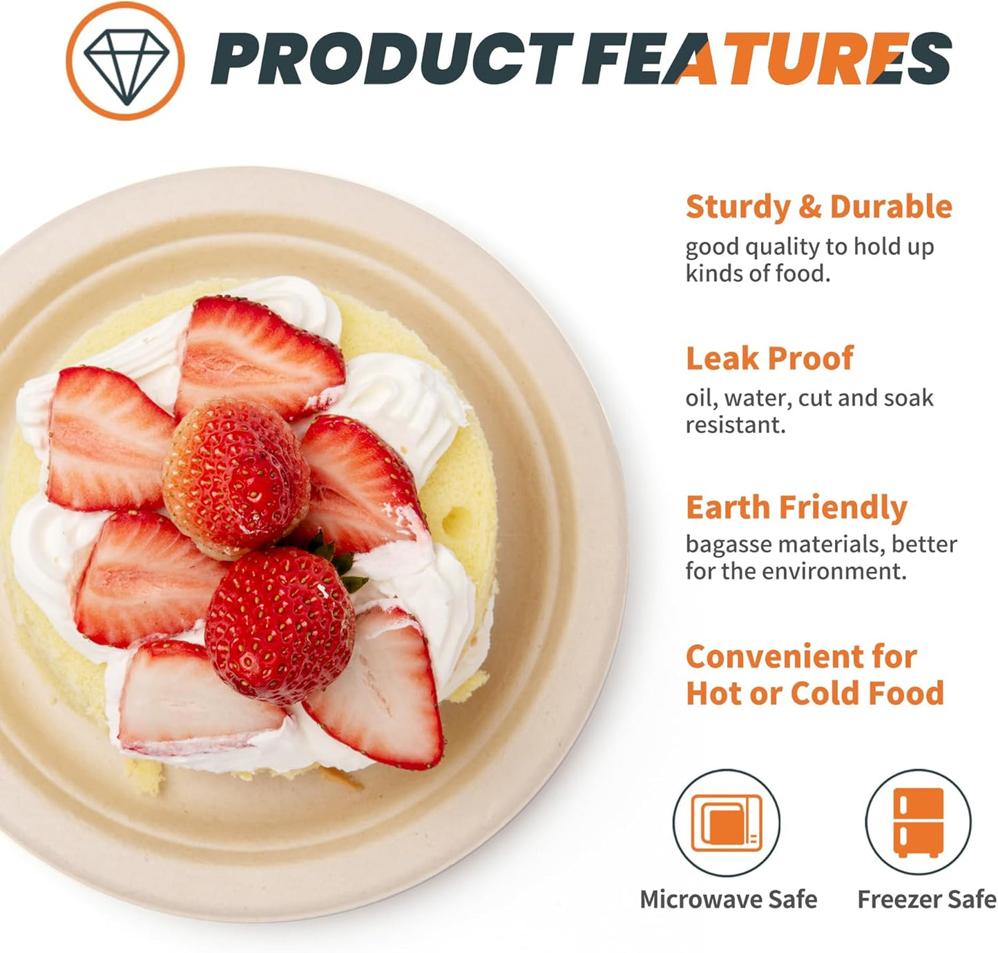 100% Compostable Plates - Disposable, Heavy Duty, Biodegradable, Eco-Friendly (Natural, 9 inch, 125-Count)