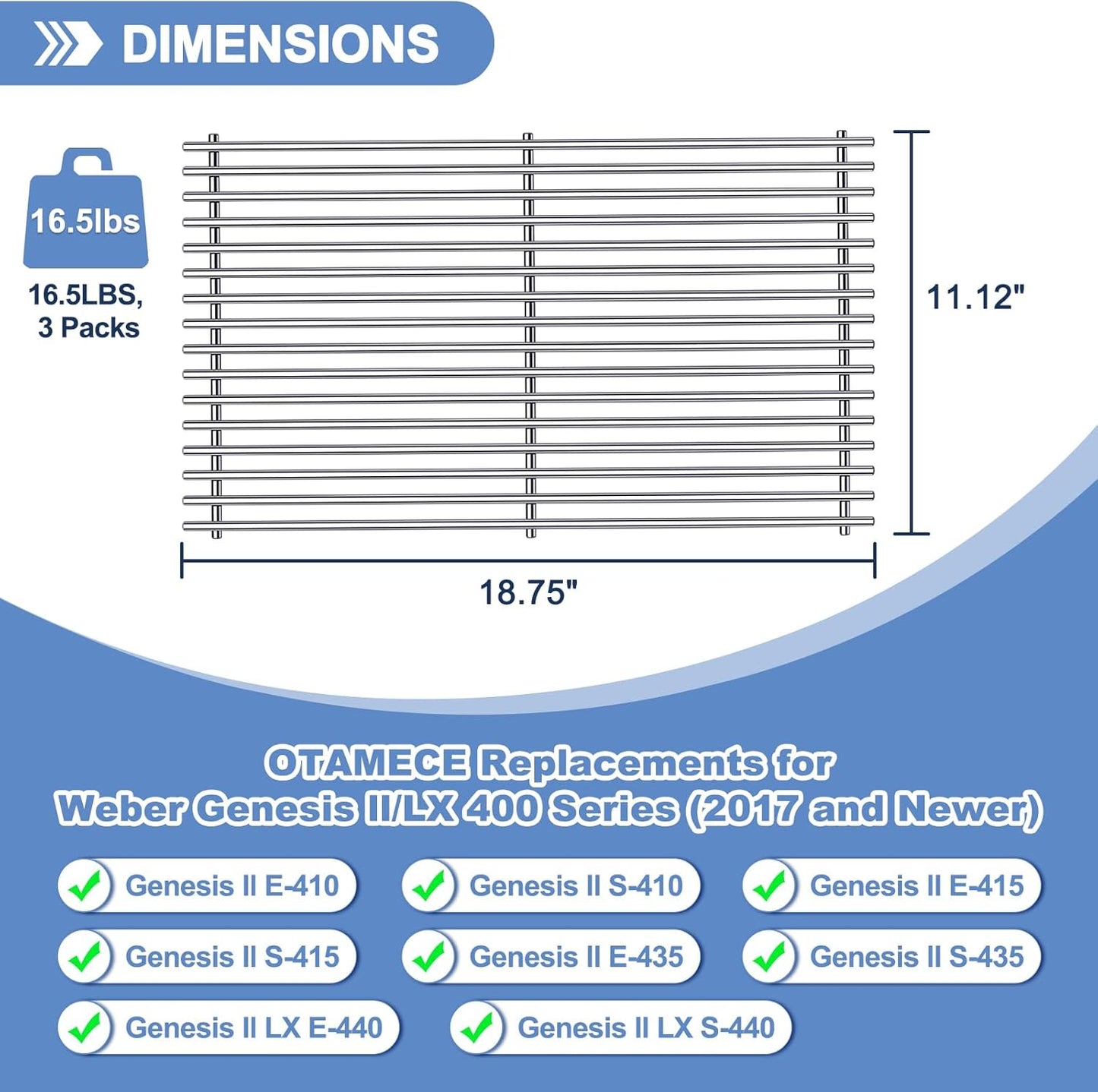 66097 Grill Grates with Grill 66041 66796 Flavorizer Bars Heat Deflectors for Weber Genesis II Grill Parts, E-410, S-410, Genesis II LX E-440, S-440,Porcelain Heat Plate Deflectors