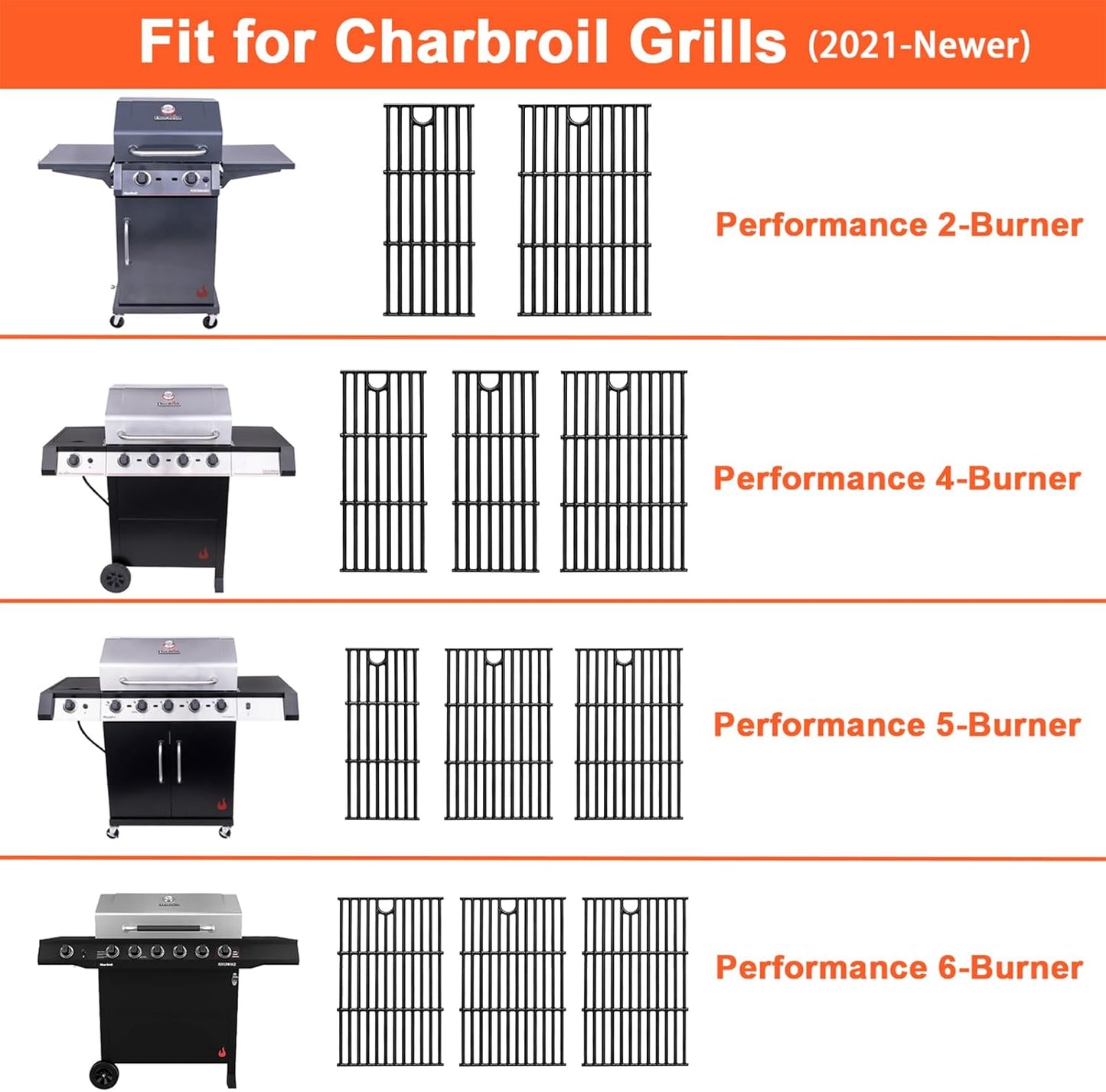 17" Grill Part Kit for Charbroil Performance 6 Burner 463228622 463229021 463229521 463229521B 463284422, Grill Grates/Heat Plates/Burners/Adjustable Crossover Tube/Ignition for Charbroil Grills