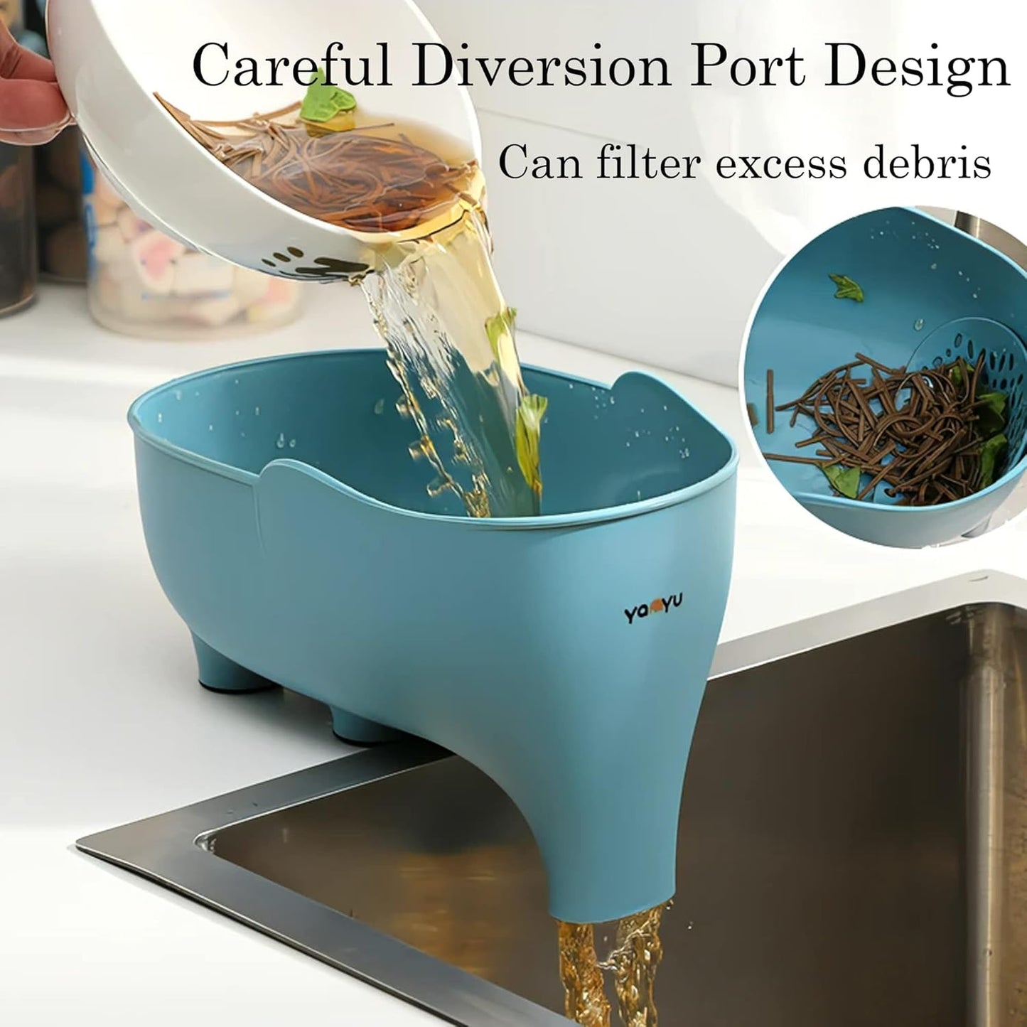 2PCS Vegetables Washing Basket Elephant Drainage Basket Fruit Basket for Draining Pasta Noodles Kitchen (Green & Gray)