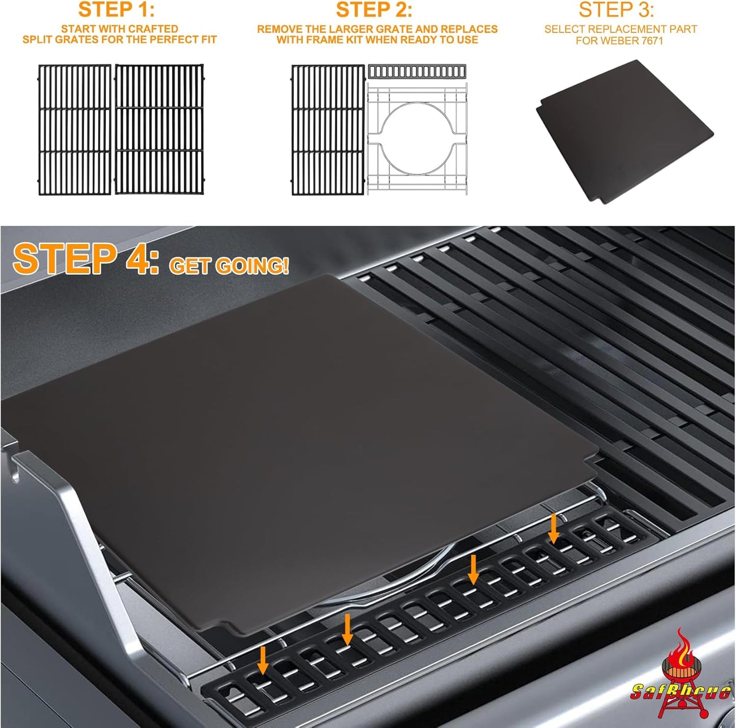 SafBbcue 7671 Crafted Glazed Baking Stone Pizza Stone for Weber Genesis E/S 335 435 E-325S EPX-335 EX-325s S-325S SA-E-325S 330 SE-E-325S SE-SX-335 SMART GRILL SP-E-325S SPX-435 SX-335