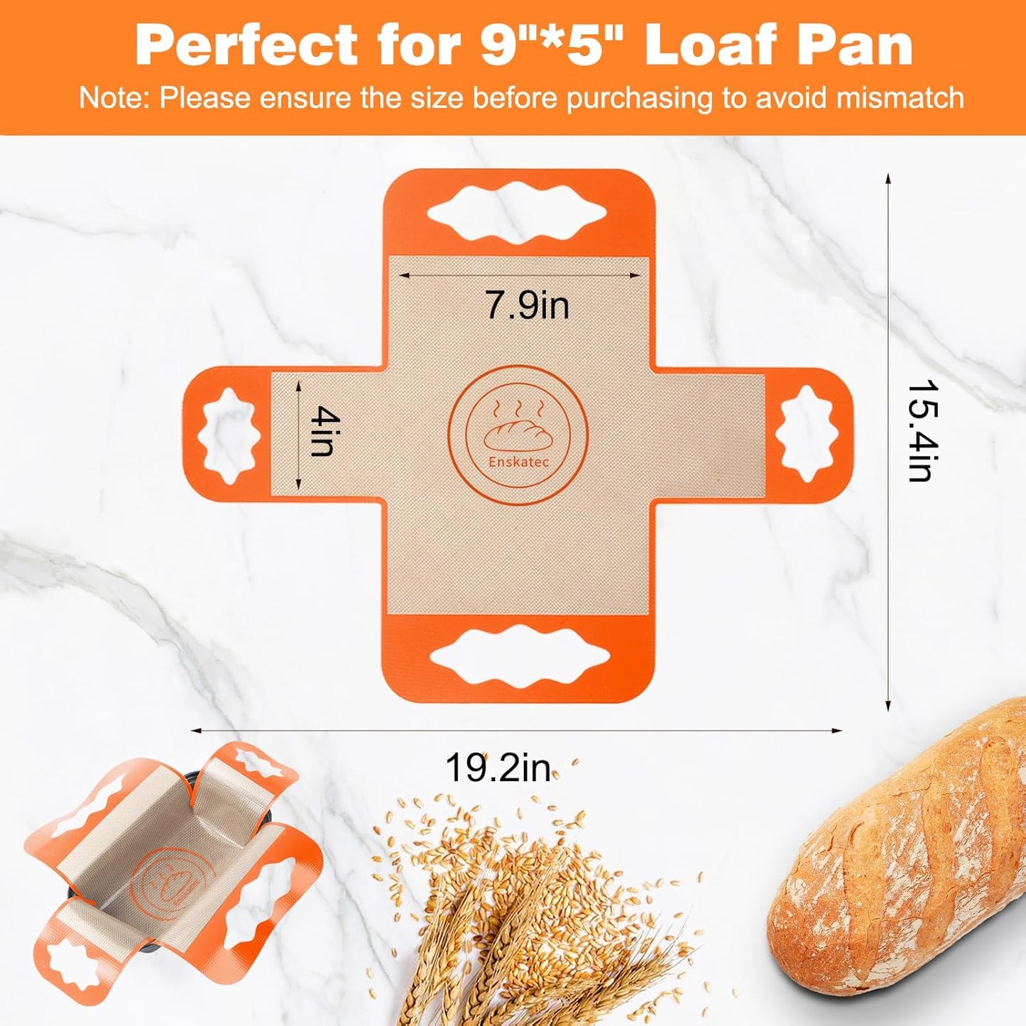 2 Pcs Reusable Silicone Bread Loaf Pan Liners, Food-Grade Silicone Bread Baking Mat with 4 Handles, Non-Stick & Heat Resistant Loaf Pan Lifters, Sourdough Sling for 9x5" or 1.5Lb Loaf Pans (Orange)