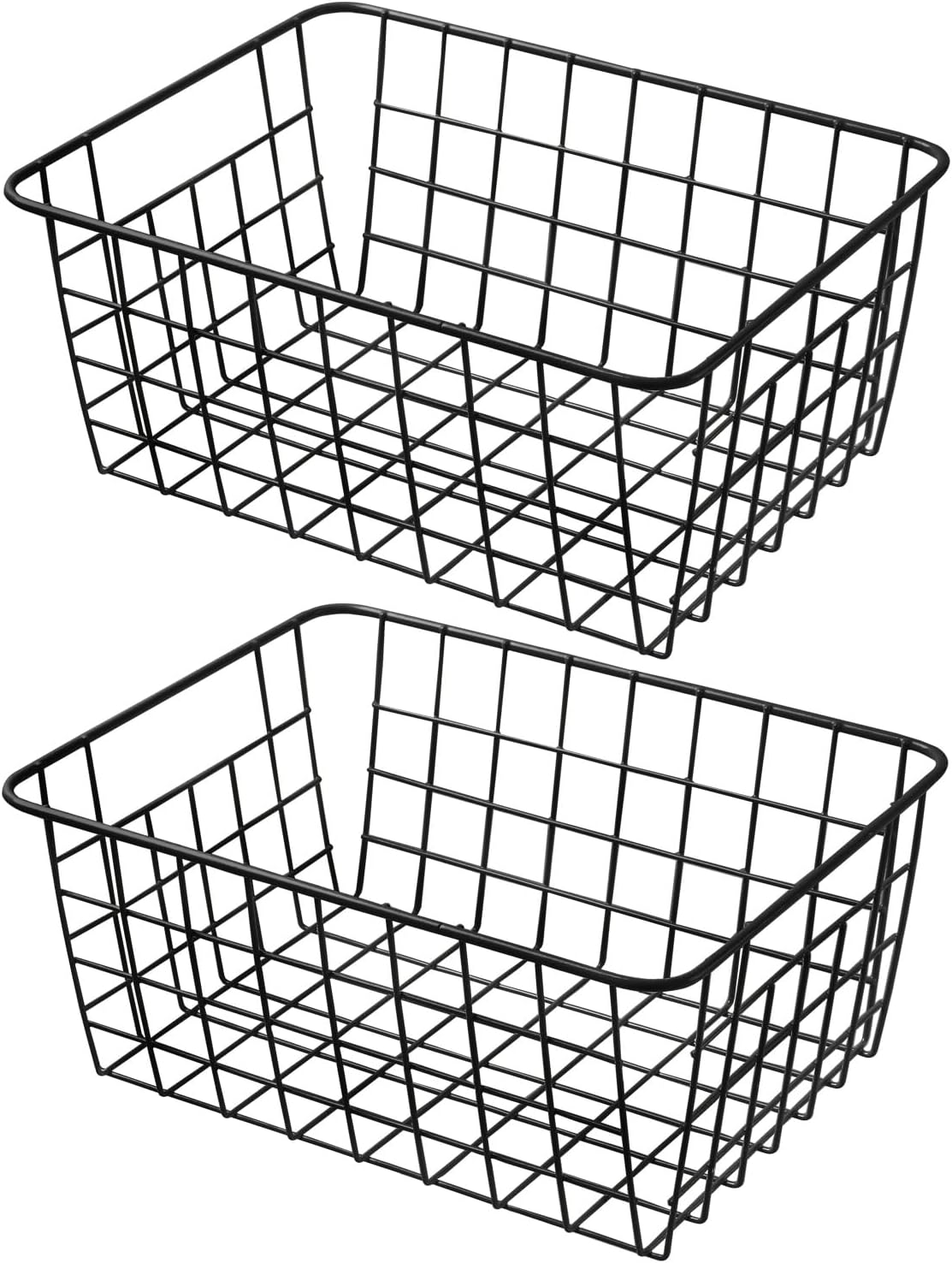 11" Upright Freezer Storage Baskets, Black Wire Storage Bins Small Bakset for Freezer, Pantry, Bathroom Organizing, Set of 2