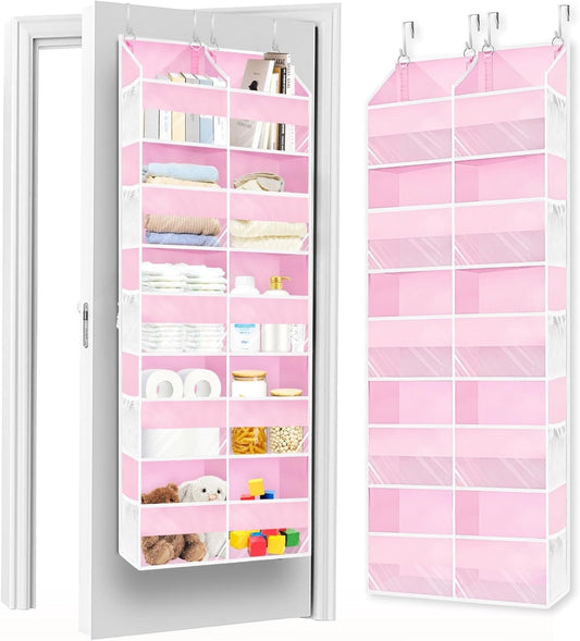 Pink Over The Door Organizer 5 Tiers, Extra Large Behind Door Storage of 10 Compartments, 50 lbs Weight Capacity Over The Door Storage for Closet, Diaper Organizer