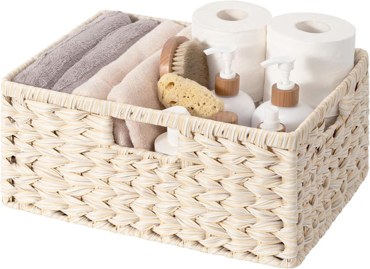 GRANNY SAYS Wicker Storage Baskets for Shelves, Waterproof Wicker Baskets for Organizing, Woven Basket for Shelves, Decorative Basket for Entryway, Butter Milk