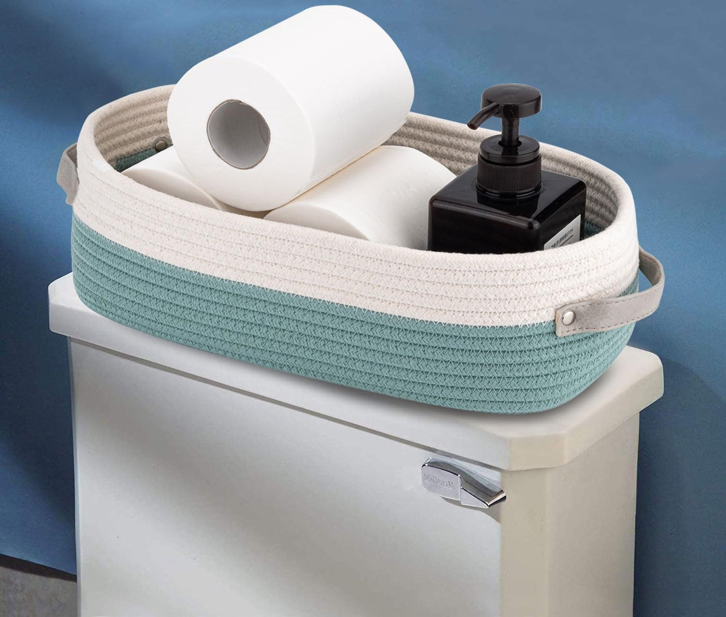 Cotton Rope Woven Toilet Paper Baskets for Organizing Decorative for Boho Decor Small Storage Gift 13"x5.9"x4" Mint Green