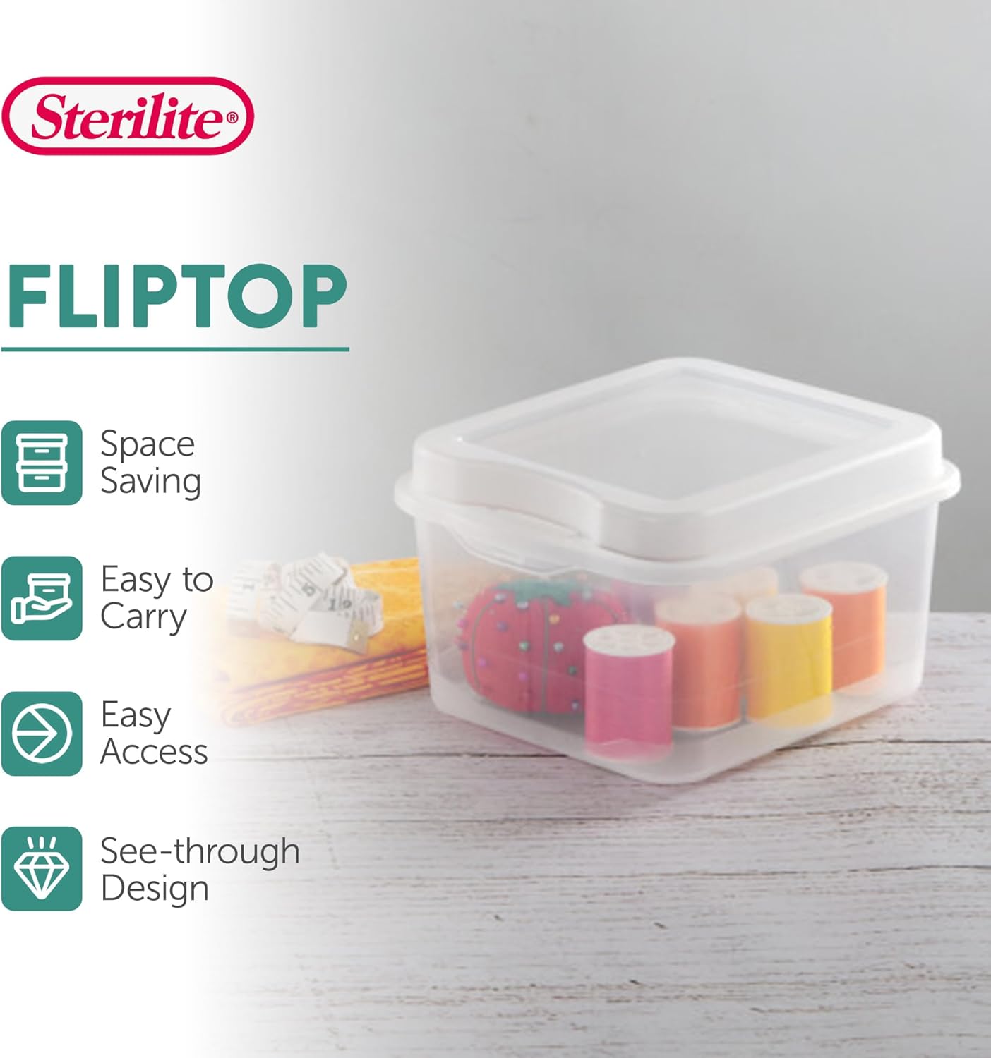 Sterilite 12-Pack FlipTop Stackable Square Small Storage Bin with Hinging Lid, Clear
