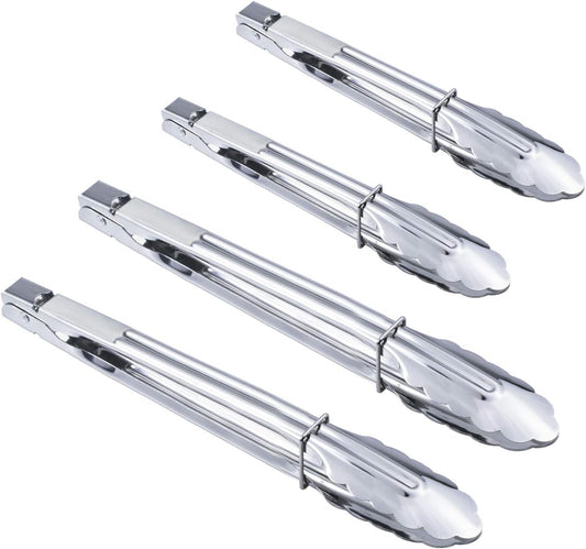 Stainless Steel Utility Food Tongs Set Kitchen Metal Tongs for Cooking Grilling Barbecue BBQ and Serving Salad (9 12 Inch 4 Pieces)
