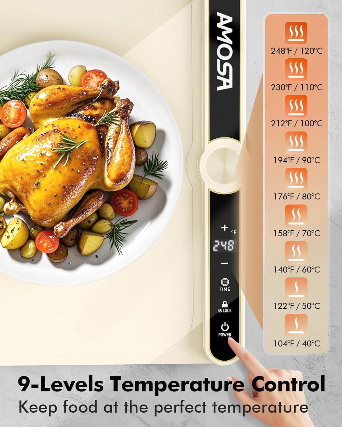 Warming Mat for Food, Fast Heating Electric Food Warmers with 9 Level Temperature and 6 Hours Timer, Large Roll Up Silicone Food Heating Mat, Portable Warming Trays for Buffets Party (Yellow)