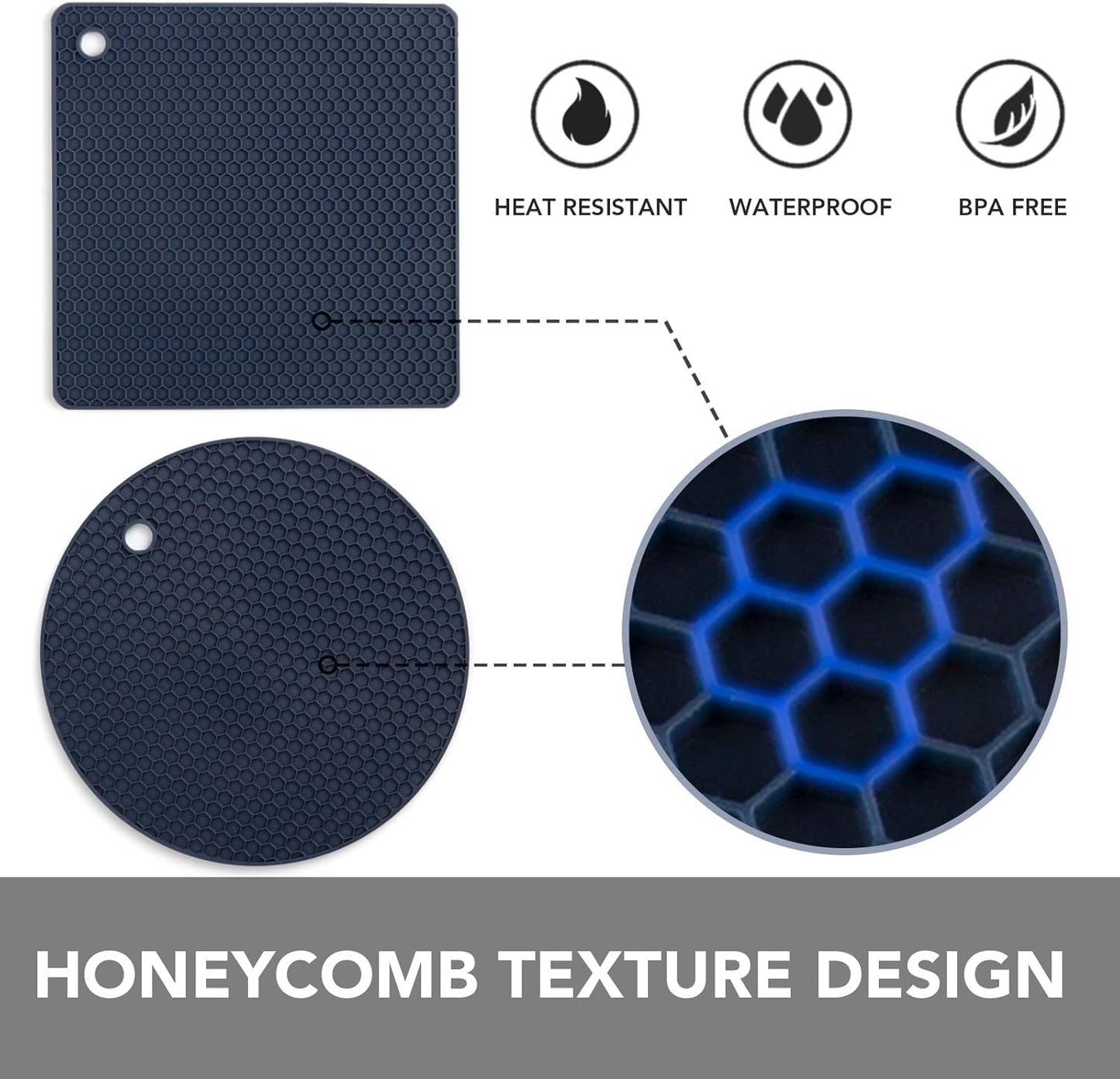 Joyhalo Trivets for Hot Dishes - Hot Pads for Kitchen, Silicone Pot Holders for Hot Pots and Pans, Silicone Mats for Kitchen Countertops, Table, Flexible Easy to Wash and Dry, Navy