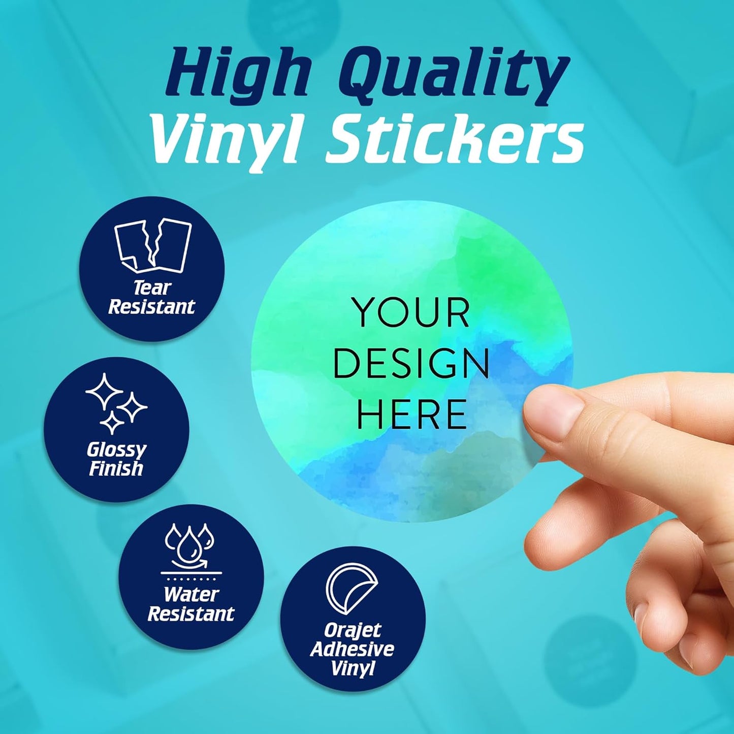 100 Custom Vinyl Stickers - Upload Your own Image, Text, Design, Logo - Personalized Logo Labels for Handmade, Packaging, Bottle, Jars, Candle, Brand Stickers (Blue Green, 3x3)