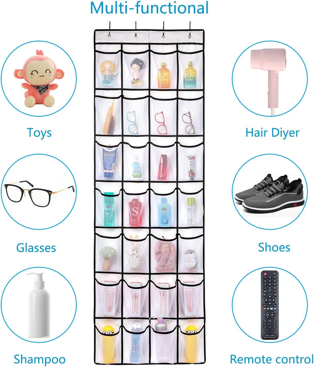 REGELETO 28 Large Pocket Over the Door Shoe Organzier, Hanging Shoe Rack for Door Large Capacity Shoe Organizer Holder with 4 Metal Hooks.