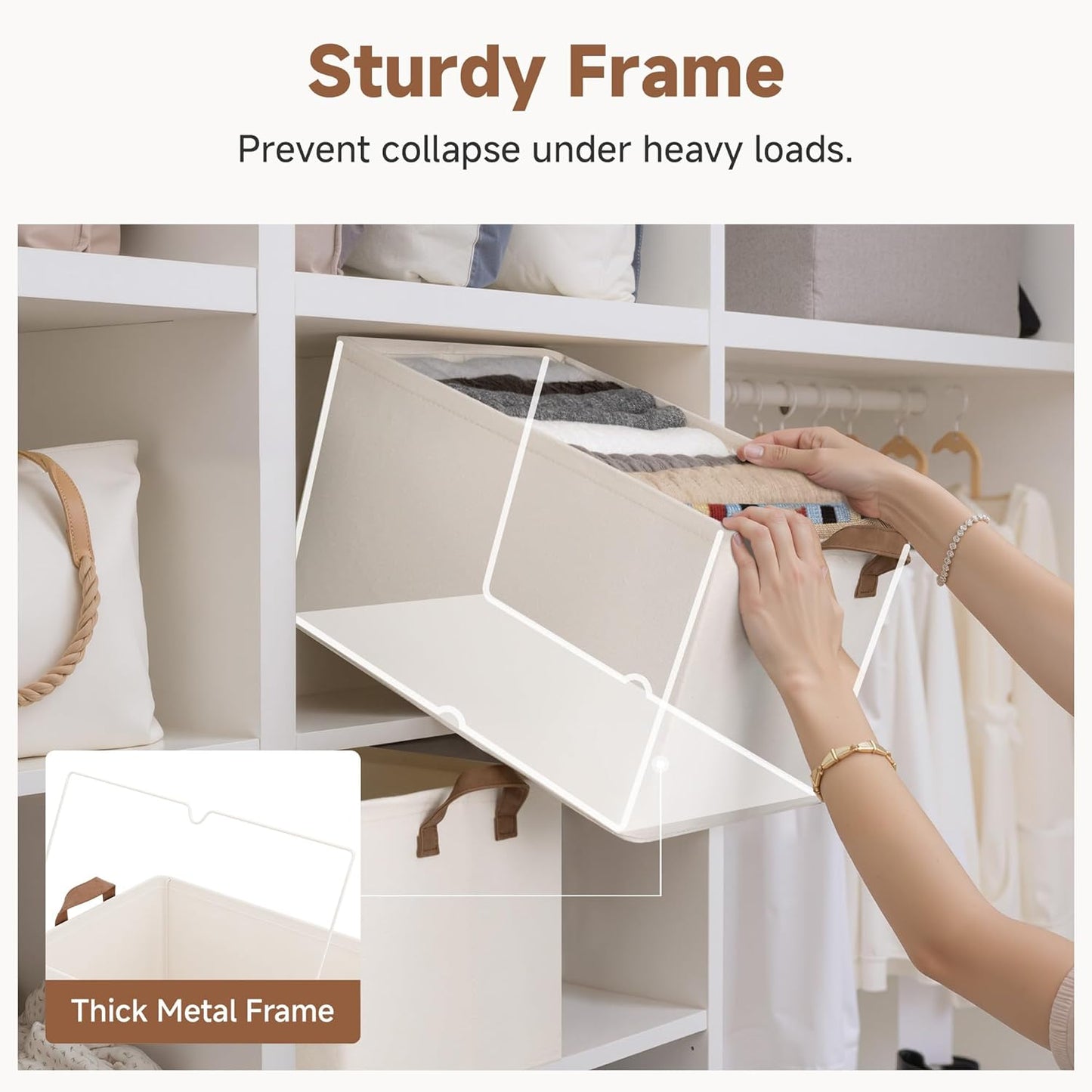 StorageWorks Storage Bins, Fabric Storage Bins for Shelves, Extra Large Storage Baskets with Metal Frame, Closet Baskets and Bins with Handles, Jumbo, Natural Color, 2-Pack