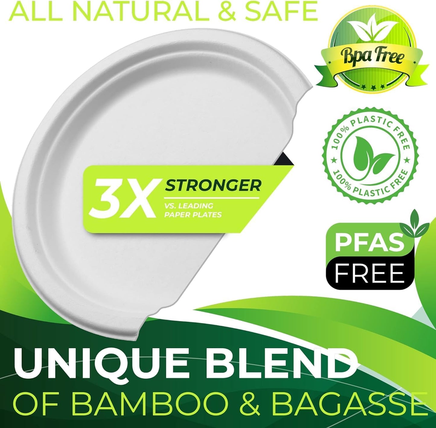 125 PCS 100% Compostable 9 in Paper Plates, Heavy Duty Disposable Plates, Eco Friendly Dinner Plates, Biodegradable Plates Made of Sugarcane Fiber