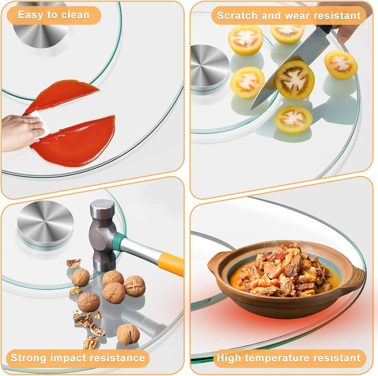 27'' Glass Lazy Susan Turntable Dining Table, 360 ° Round Dinner Plate Rotating Tray Transparent Dinner Plate, Silent and Smooth Rotation of The Dinner Plate (27inch/70cm)