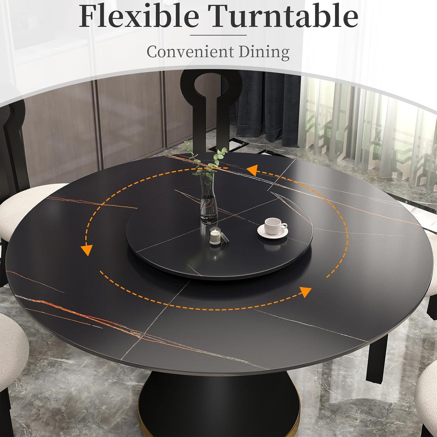 23.6" Lazy Susan for Table Top Sintered Stone Rotating Serving Tray for Dining Table, Kitchen Lazy Susan Organizer Spinning Rotating Food Server Party Centerpieces