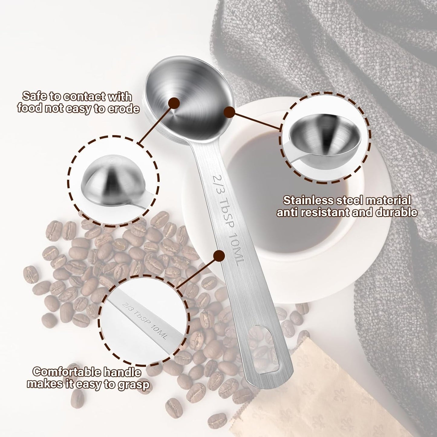 10ML / 2/3TBSP Measuring Spoons, 2 Pcs Stainless Steel Tablespoon, Small Metal Teaspoons for Measuring Dry and Liquid Ingredients