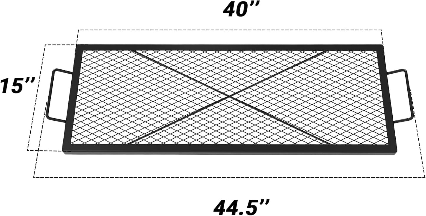 onlyfire Rectangle X-Marks Fire Pit Cooking Grate, Campfire Grill Grate with Handles, Heavy Duty Steel BBQ Grill Grate for Outdoor, 40-Inch