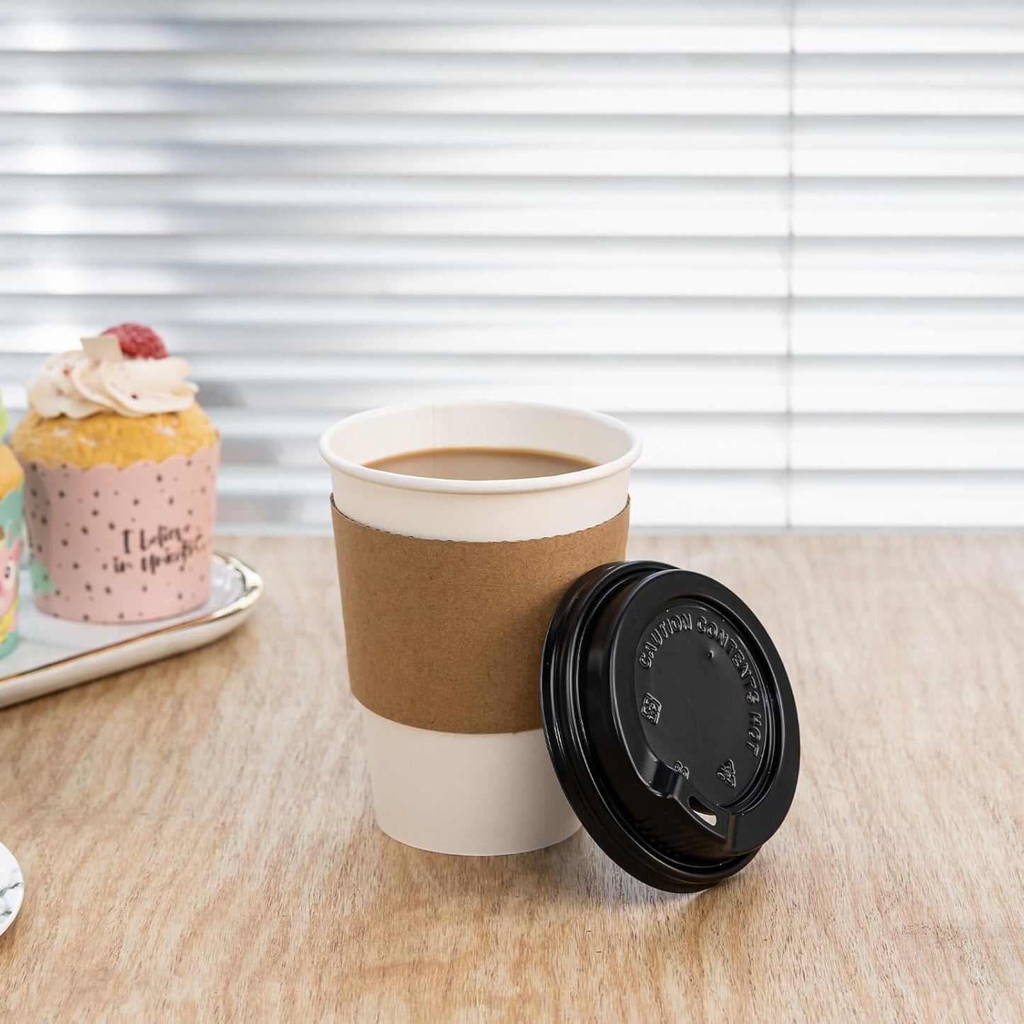 YEEHAW 12 oz 50 Pack Coffee Cups with Lids and Sleeves, To Go Hot Cups for Coffee, Disposable Paper Cups, Ideal for Cafes, Bistros