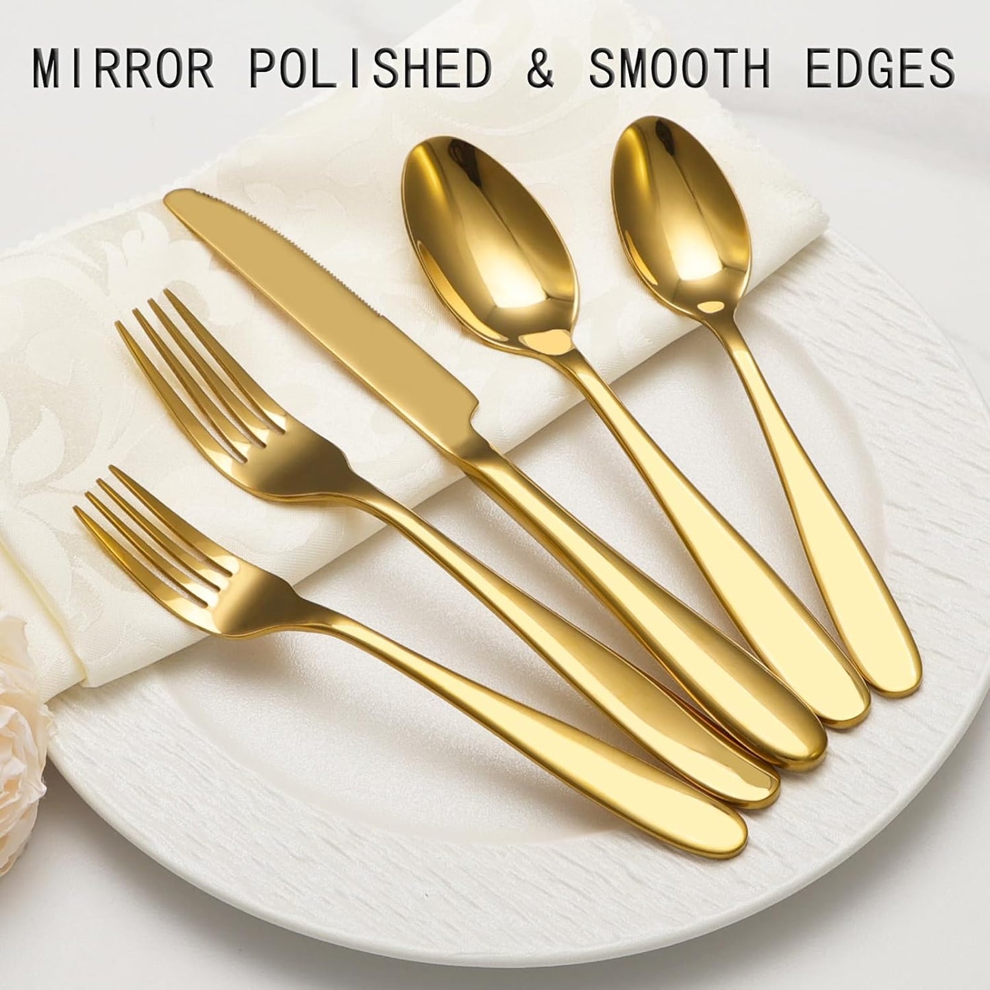 40-Piece Gold Silverware Set, Flatware Set for 8, Food-Grade Stainless Steel Tableware Cutlery Set, Mirror Finished Utensil Sets for Home Restaurant, Forks Spoons and Knives Set, Dishwasher Safe