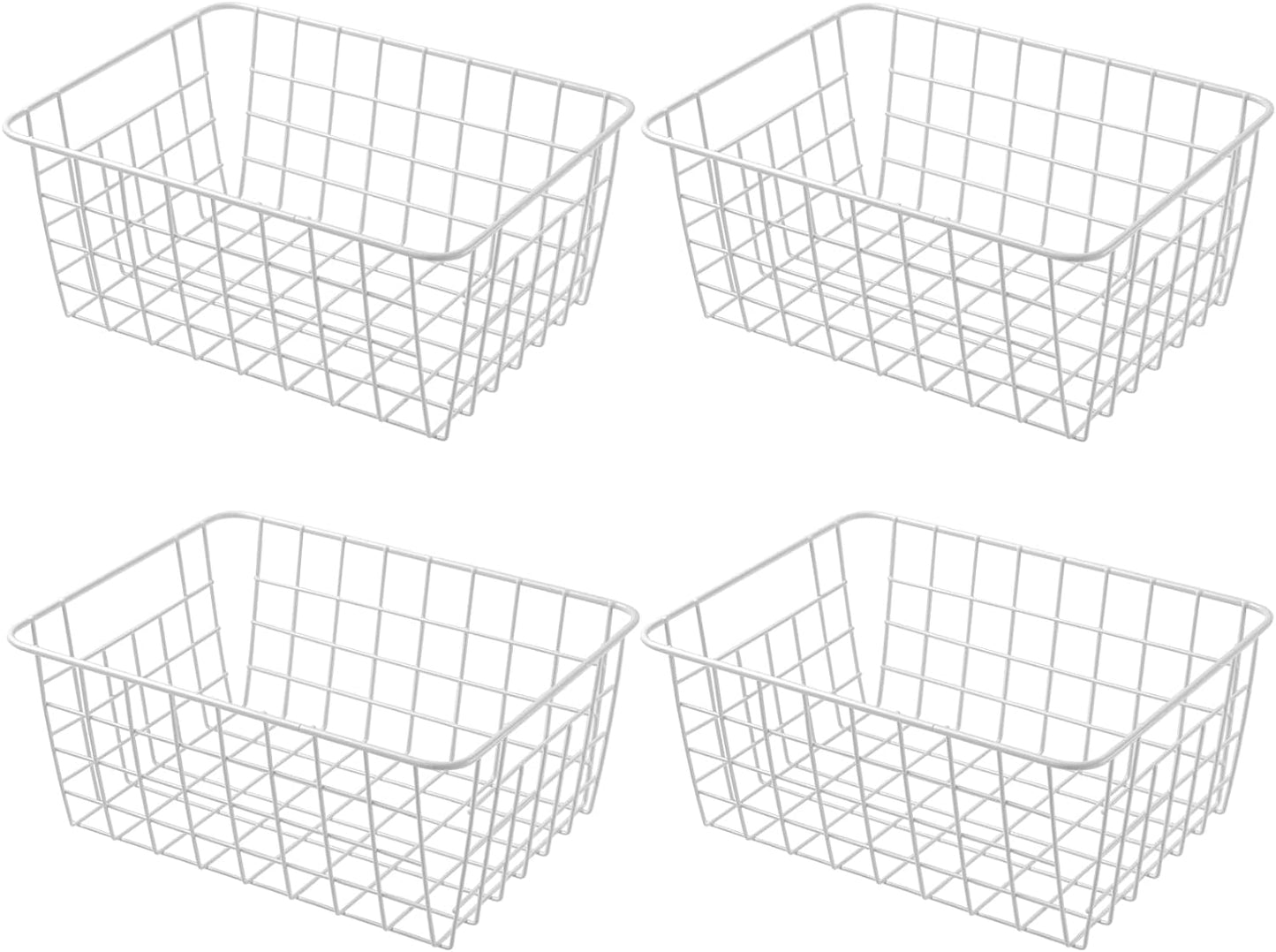 11" Upright Freezer Storage Baskets, White Wire Storage Bins Small Bakset for Freezer, Pantry, Bathroom Organizing, Set of 4
