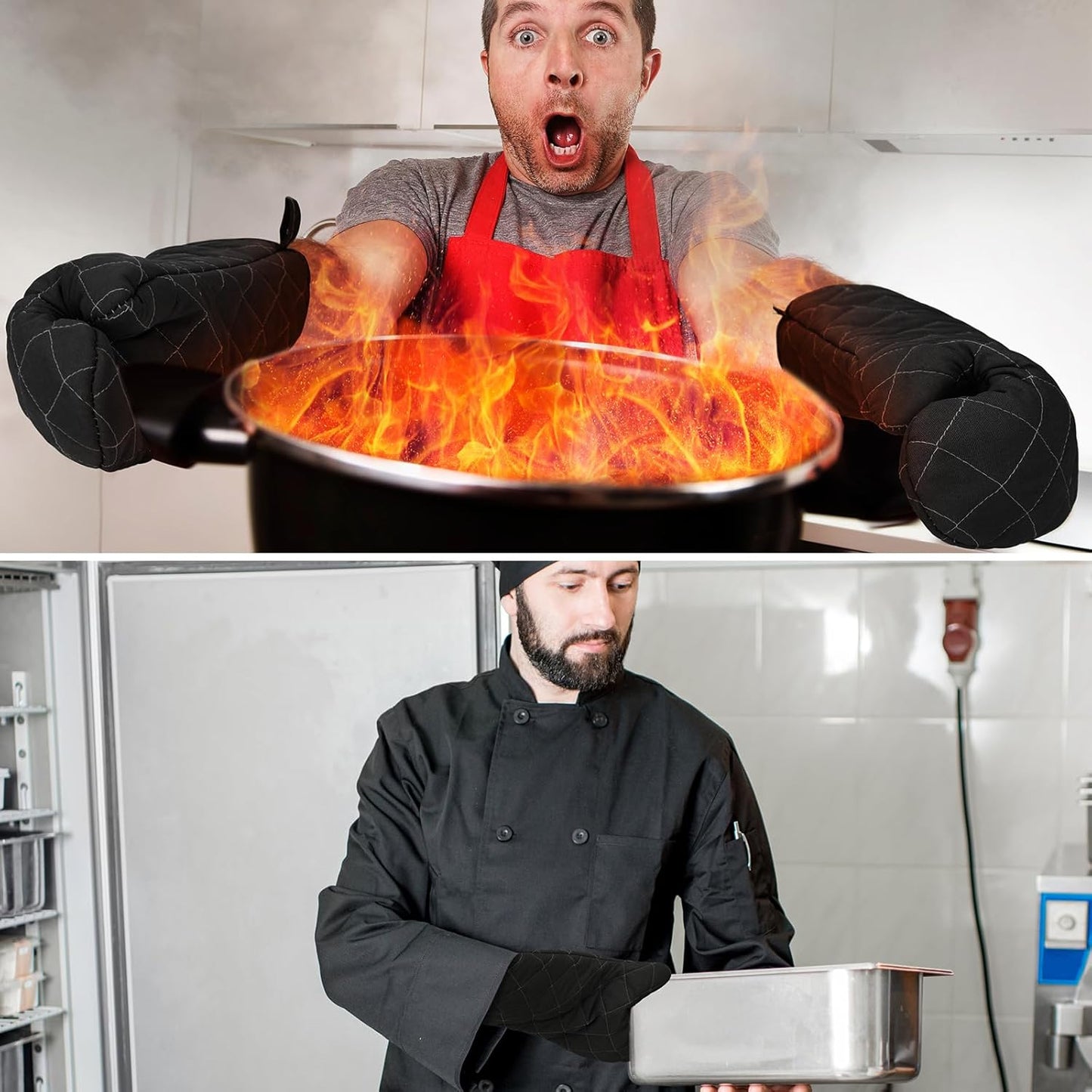 2 Pairs 17 Inch Extra Long Oven Mitts Heat Resistant Cotton Lining Oven Thick Gloves Kitchen Food Service Mittens for Pot Holders Cooking Baking BBQ, up to 482f (Black)