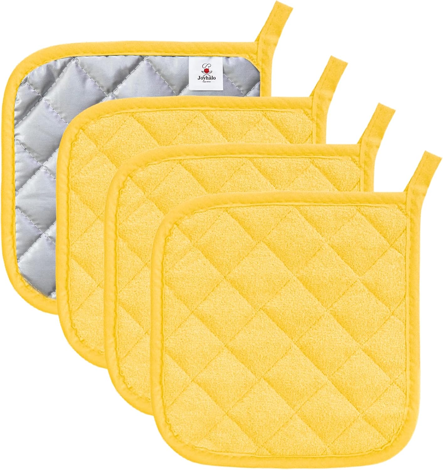 Joyhalo 4 Pack Pot Holders for Kitchen,Cotton Oven Holder with Great Heat Resistance,Non Slip Hot Pads for Kitchen Clearance,Yellow