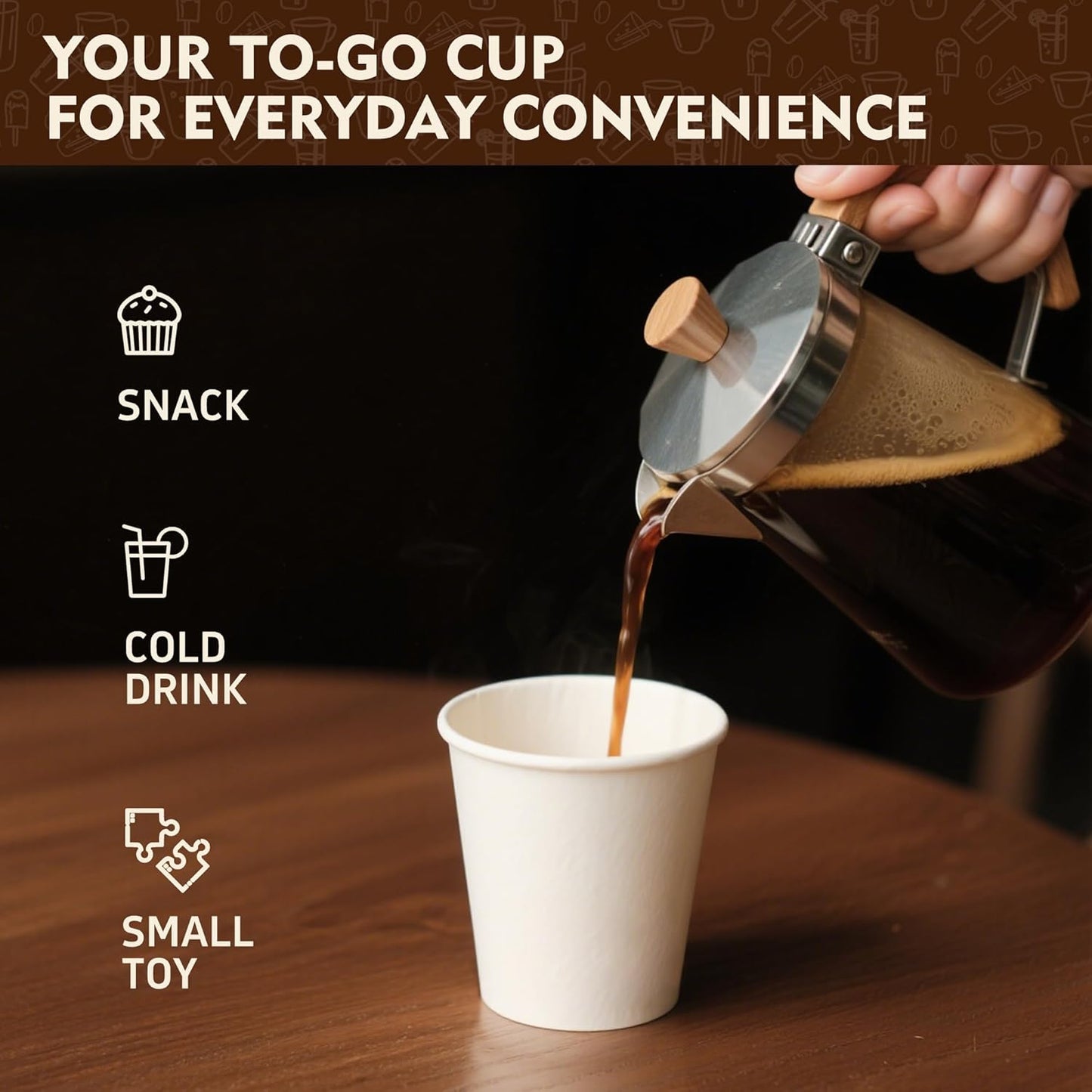 YEEHAW 12 oz 100 Pack Disposable Paper Coffee Cups, White To Go Hot Cups for Coffee, Hot Liquid, Chocolate, Juice, Hot Beverage Drinking Cup, Ideal for Cafes, Bistros, Businesses