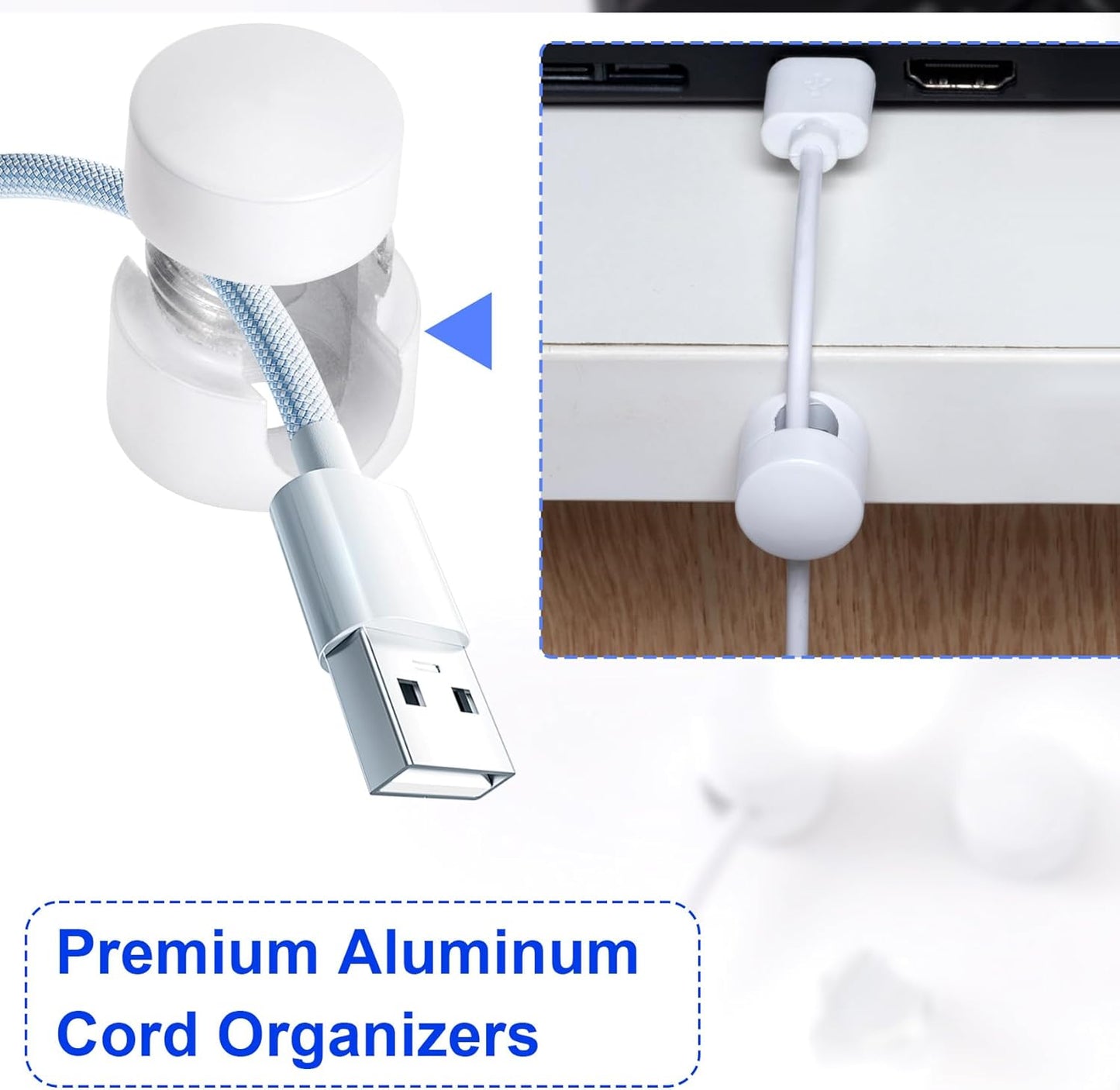 3 Sets Charger Holders for Cords, White Adjustable Cable Anchor Holders, Adhesive Metal Cord Clips, Cable Management Wire Organizers for Desk, Office, Nightstand