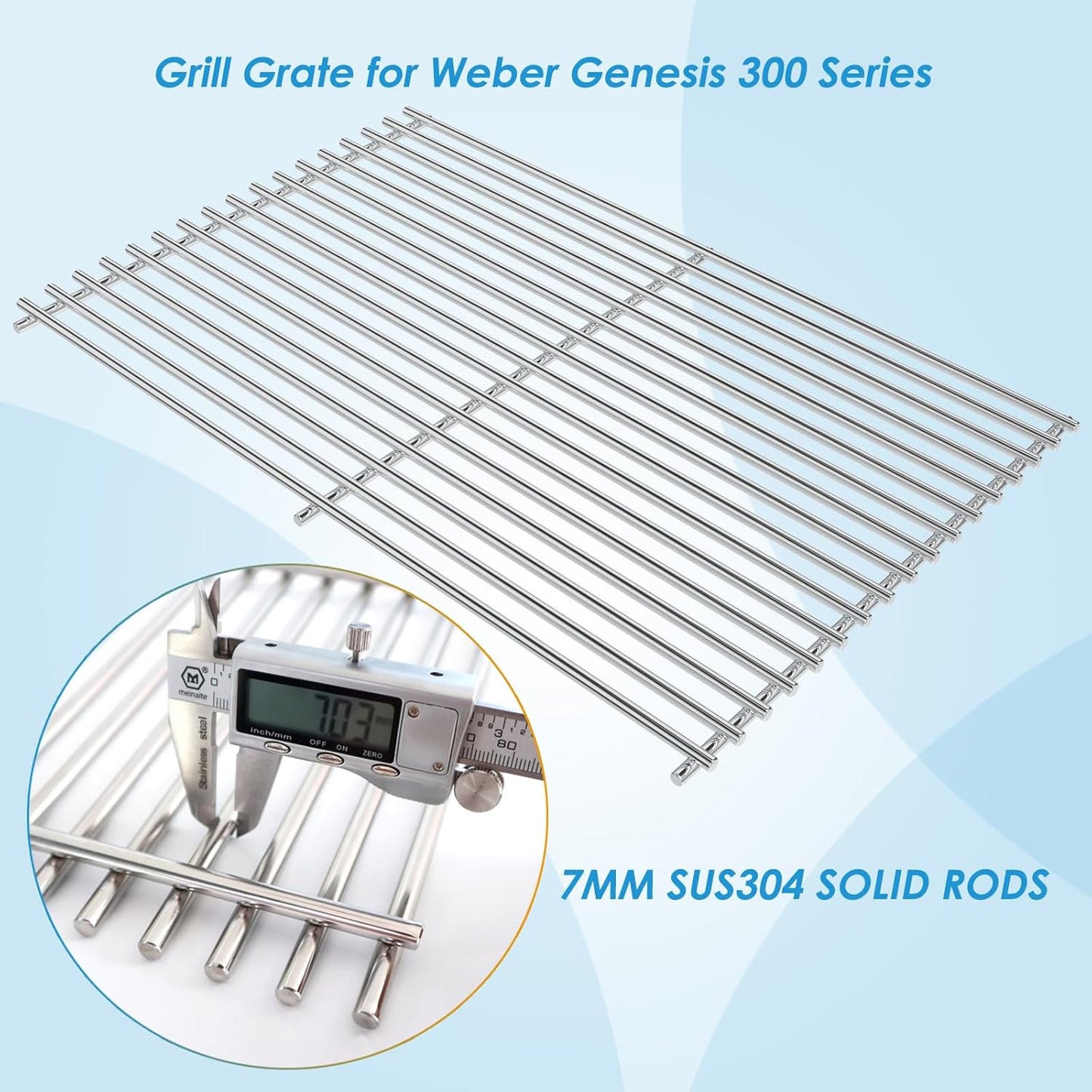 7528 7524 19.5" Grill Grates for Weber Genesis 300 Series Genesis E310 E320 E330 S310 S320 S330 EP310 EP320 EP330 for Weber Genesis 300 Grill Parts, 7MM Stainless Steel