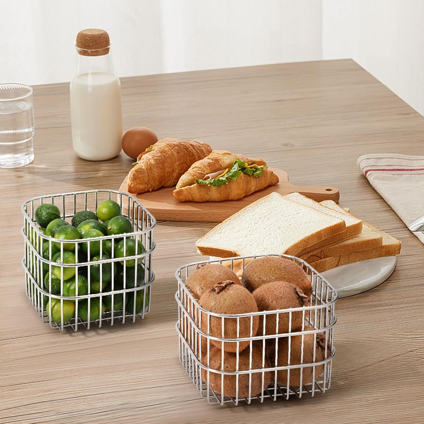 304 Stainless Steel Wire Mesh Fruit Basket Colander, 1.4L Countertop Storage Organizer for Fruits, Vegetables, Snacks.d 5.2x 3.94 in (Ø13cm,Circle)