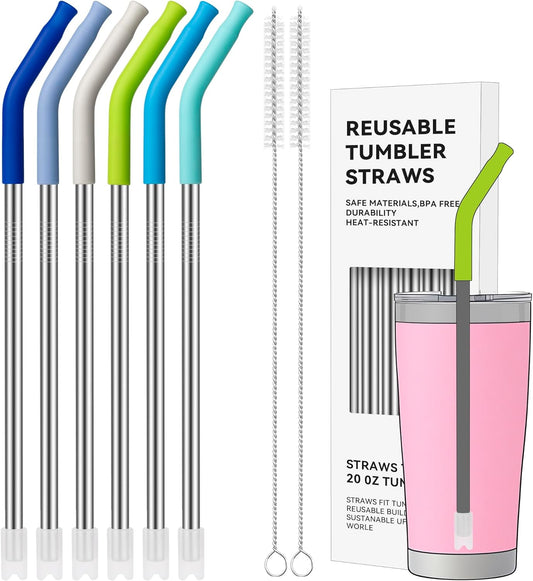 20 oz Straight Metal Straws with Silicone Tip for 20 oz Tumbler, Stainless Steel Reusable Drinking Metal Straw for YETI, STANLEY, US Acrylio, BJPKPK, Simple Modern and so on