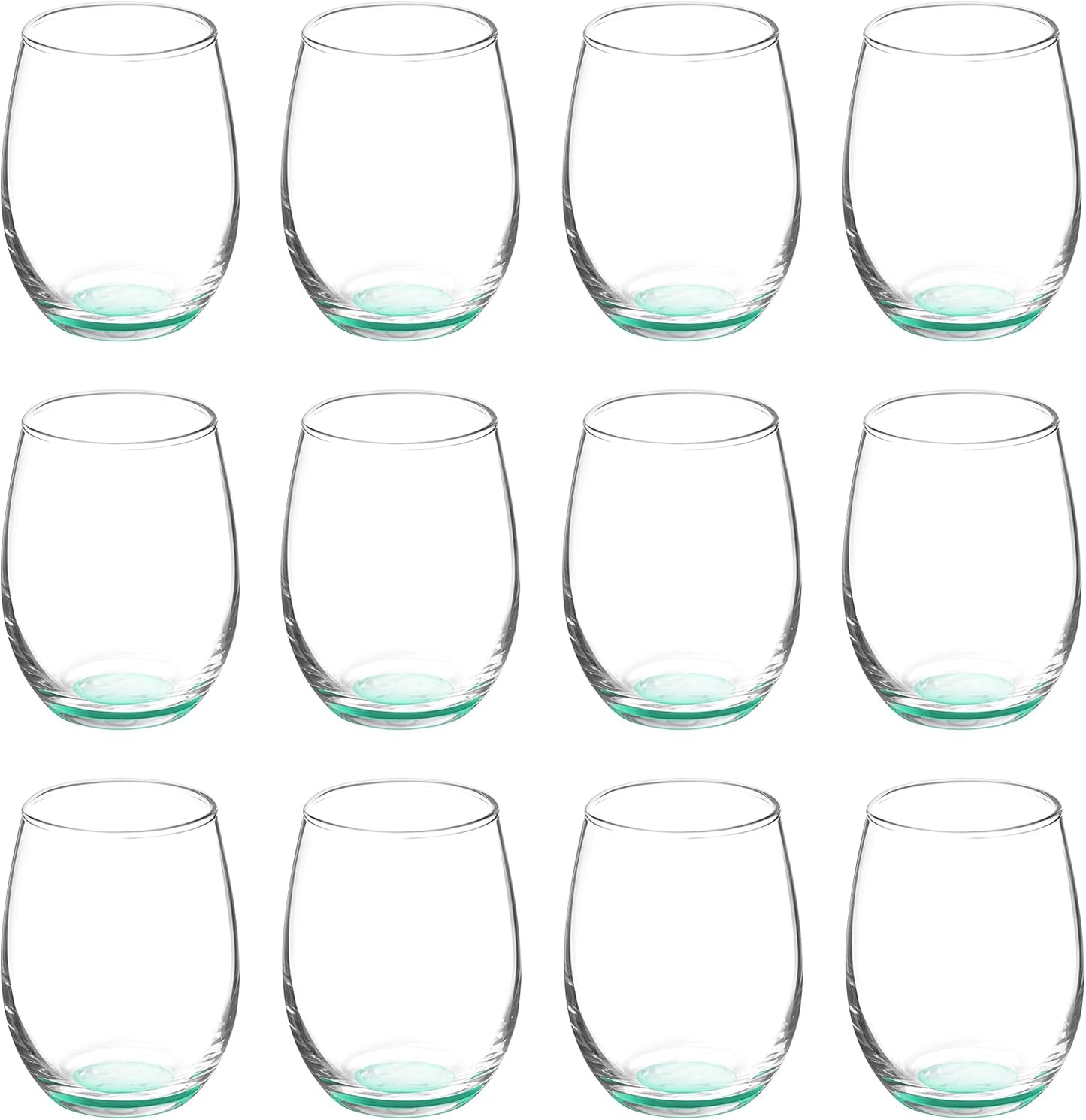 DISCOUNT PROMOS Stemless Wine Glasses by ARC 5.5 oz. Set of 12, Bulk Pack - Perfect for Hotel, Bar, Restaurant or Lounge - Green