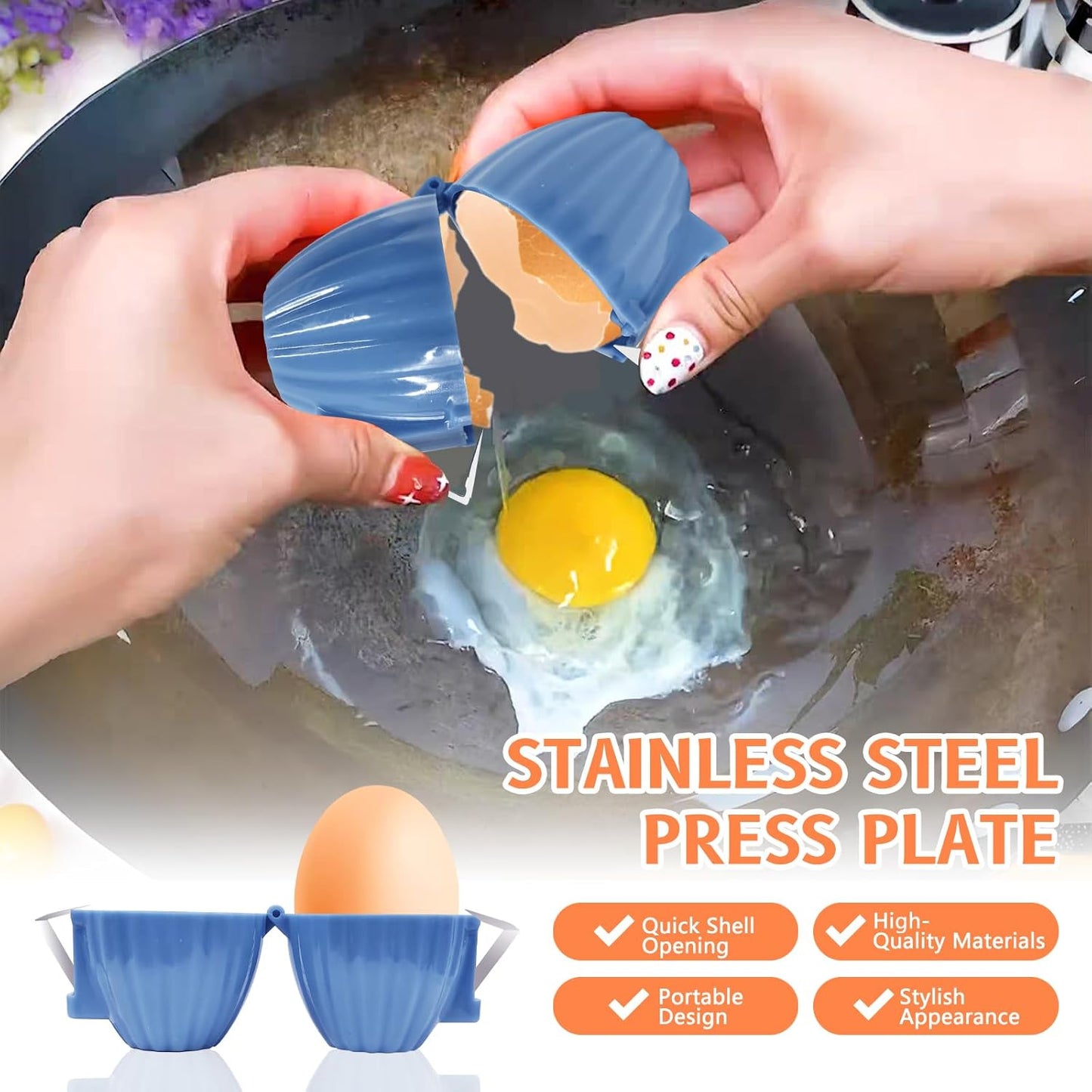2pcs Egg Shell Opener for Hard Boiled Eggs Stainless Steel Egg Peeler Tool Easy Egg Cracker Tool for Raw Eggs, Egg Slicer for Raw Eggs Kitchen Gadgets for Baking（Blue）