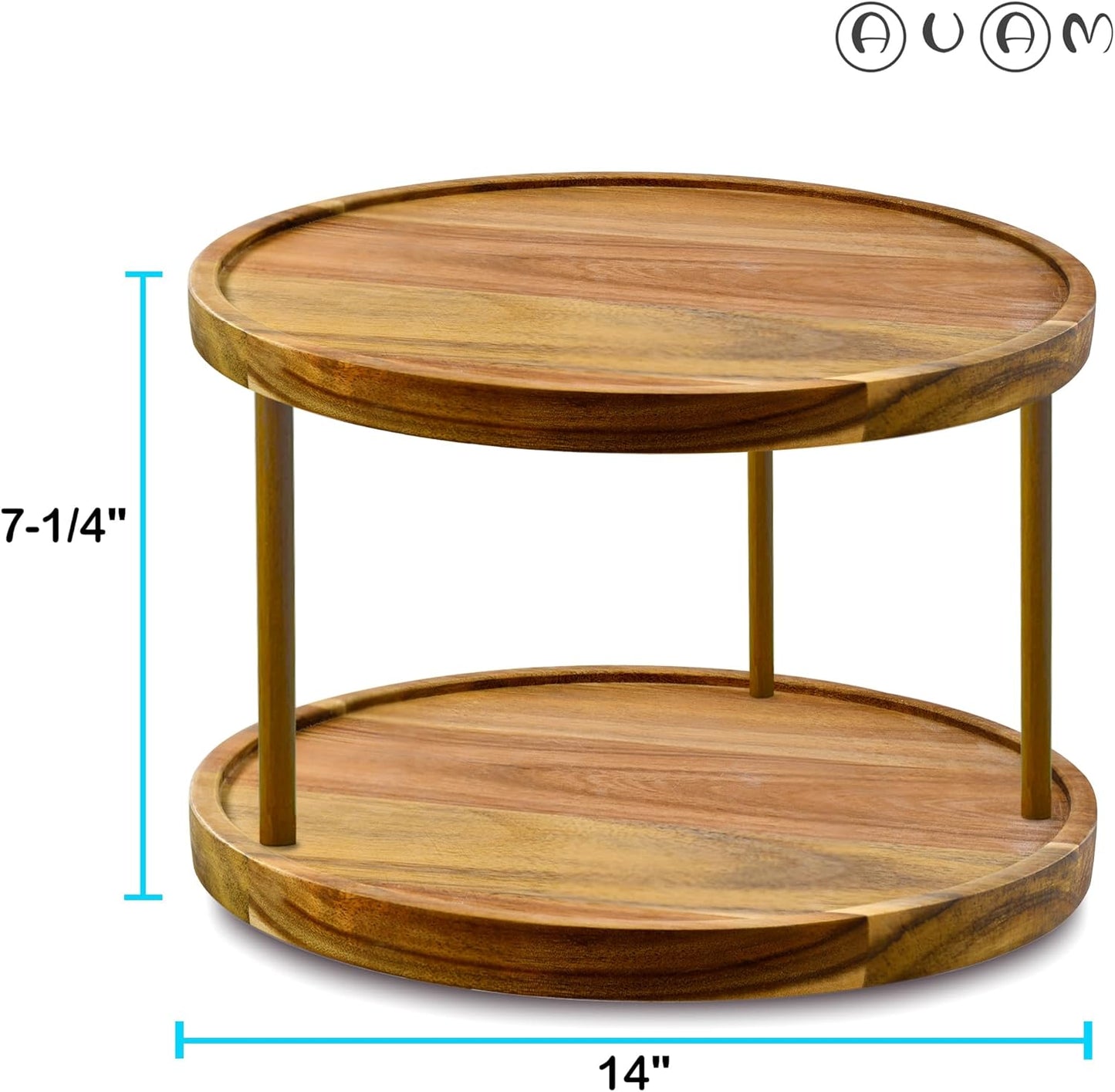 14" Two-Tier Acacia Wood Lazy Susan Organizer Kitchen Turntable for Cabinet Pantry Table Organization