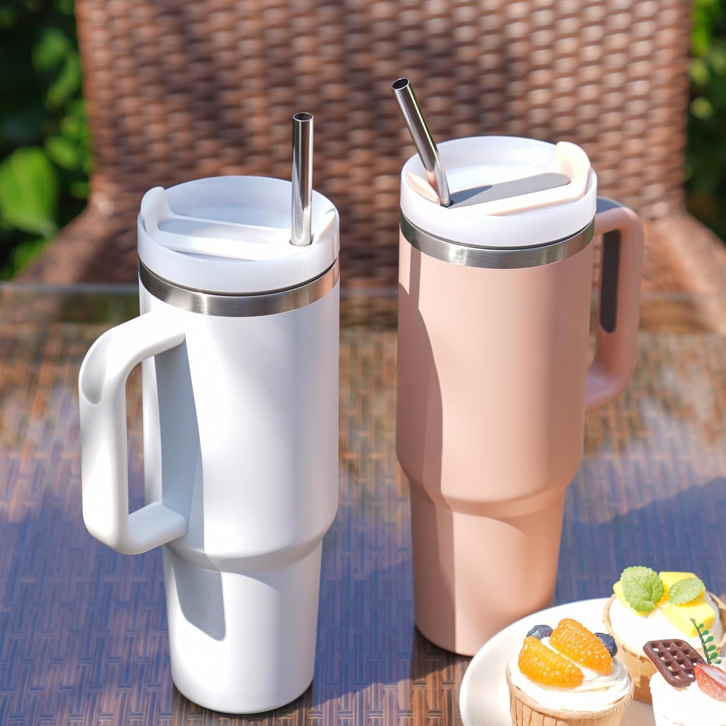 12" Stainless Steel Straws Replacement for Stanley Adventure Quencher 40 oz 30 oz Cup Tumbler, 4 Pack Metal Straws Reusable with Cleaning Brush for Stanley 40 oz & Simple Modern Tumbler with Handle