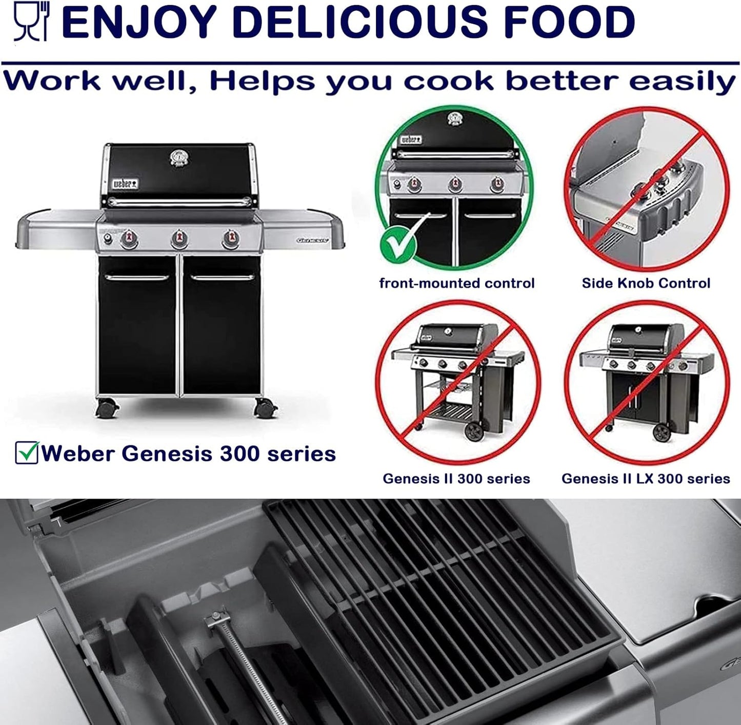 Heat Deflector Flavorizer Bars Porcelain Steel Gas Grill Replacement Parts for Weber Genesis 300 Series E310 E320 E330 S310 S320 S330 EP/CEP-310 EP/CEP-320 EP/CEP-330, 17.5 inch Heat Shield Plates