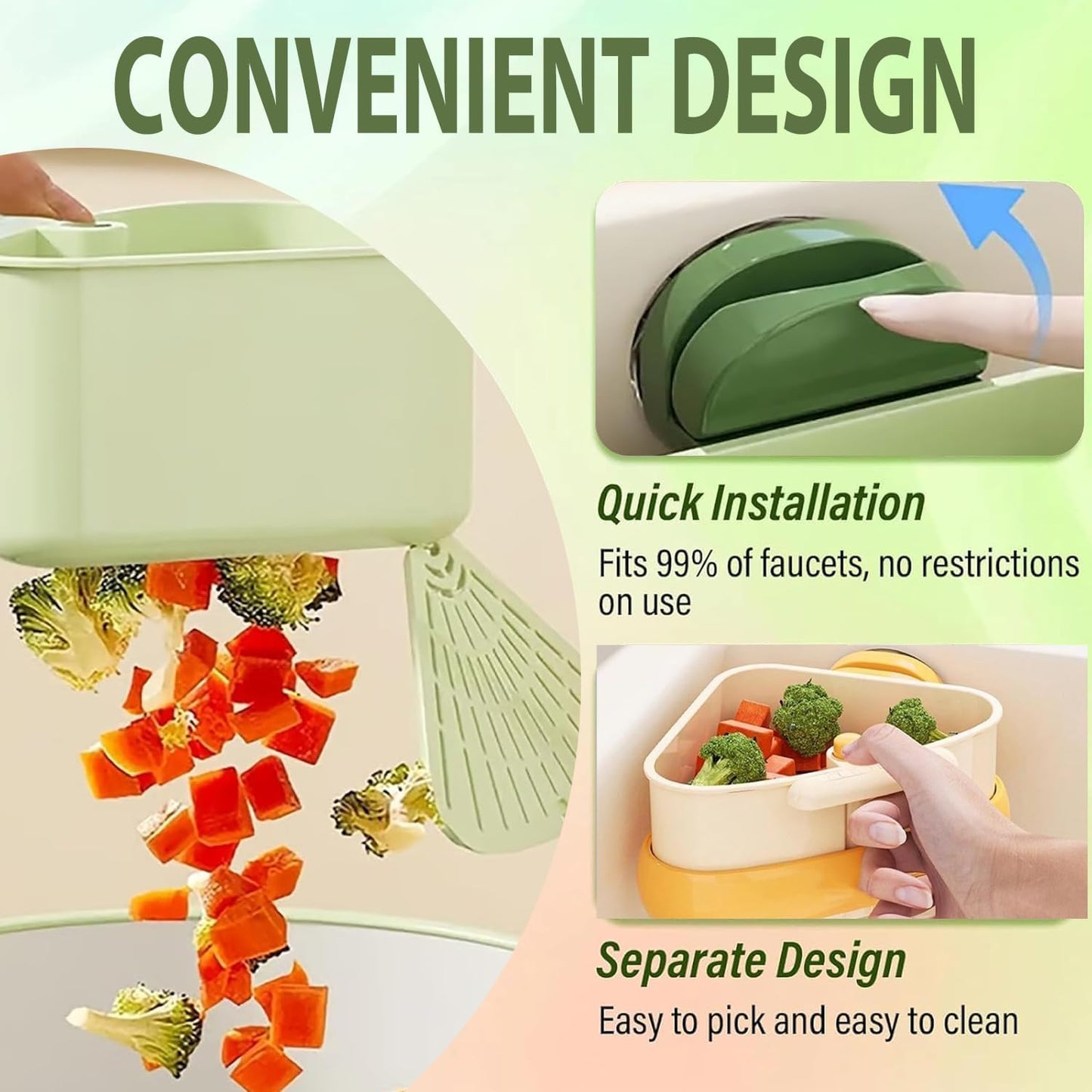 Suction Cup Sink Corner Rack,2025 New Upgraded Suction Cup Press S Ink Drainer Basket,Triangle Storage Rack with Drain Hole,Corner Sink Trash Catcher for Food Waste(Green)