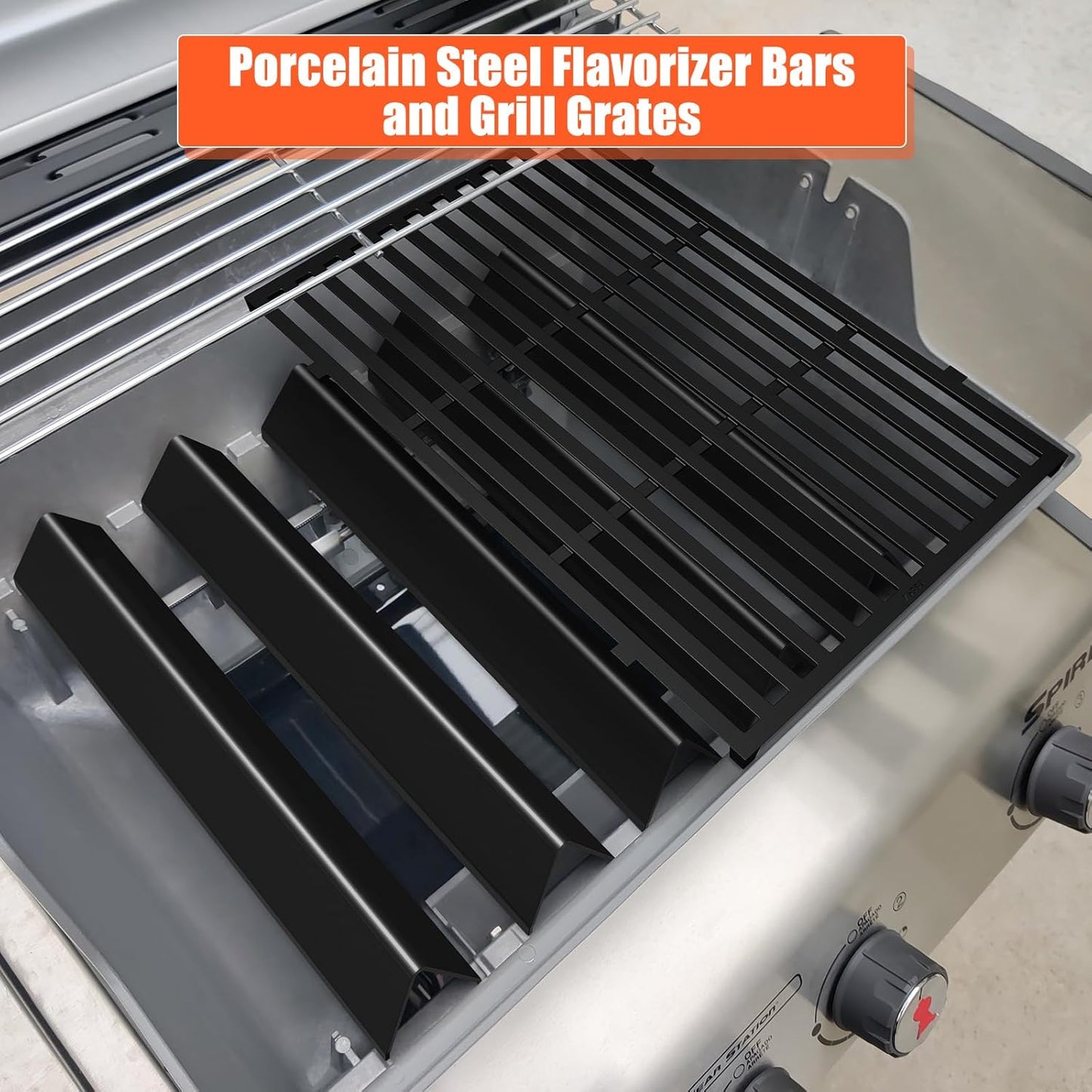 Spirit E310 Grill Parts for Weber Spirit, 17.5" Grill Grates 15.3" Flavorizer Bars for Weber Spirit 300 & GS4 Spirit II 300, Spirit E-310 E-315 Grills with Front Control Knobs for Weber 7638 7636