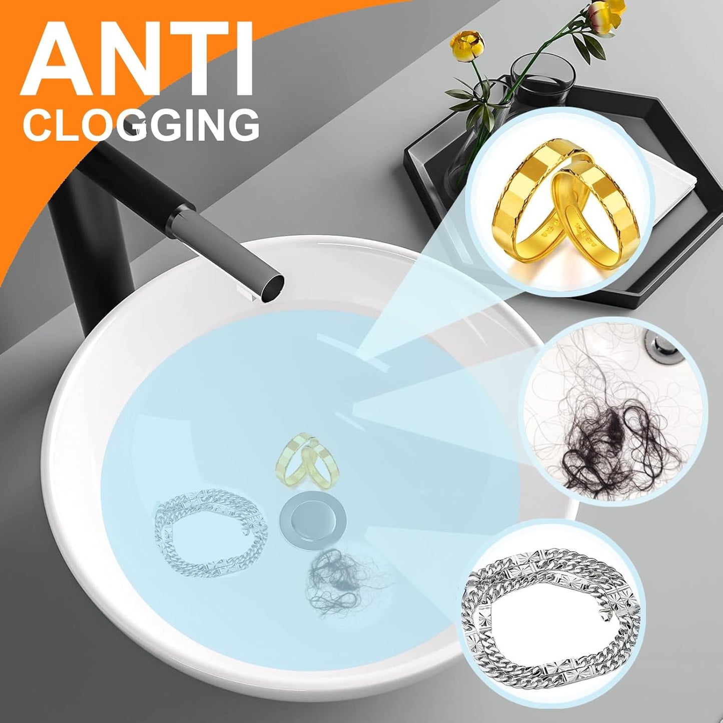 2 Pack Bathroom Sink Stopper, Fits 1.1-1.85 Inch Drain Holes, Pop Up Sink Drain Stopper, Easy to Use Drain Plug Bathroom Sink Drain Cover, Pure Brass Bathroom Sink Drain Strainer with Hair Catcher