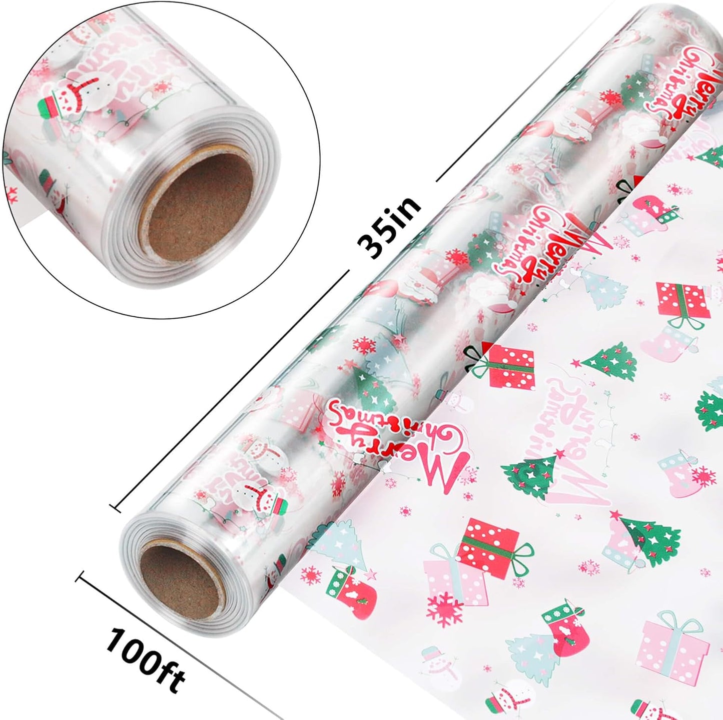 100 ft Christmas Cellophane Wrap Roll - 3 Mil Thick, Folds into 17.5" for Gift Baskets, Arts & Crafts