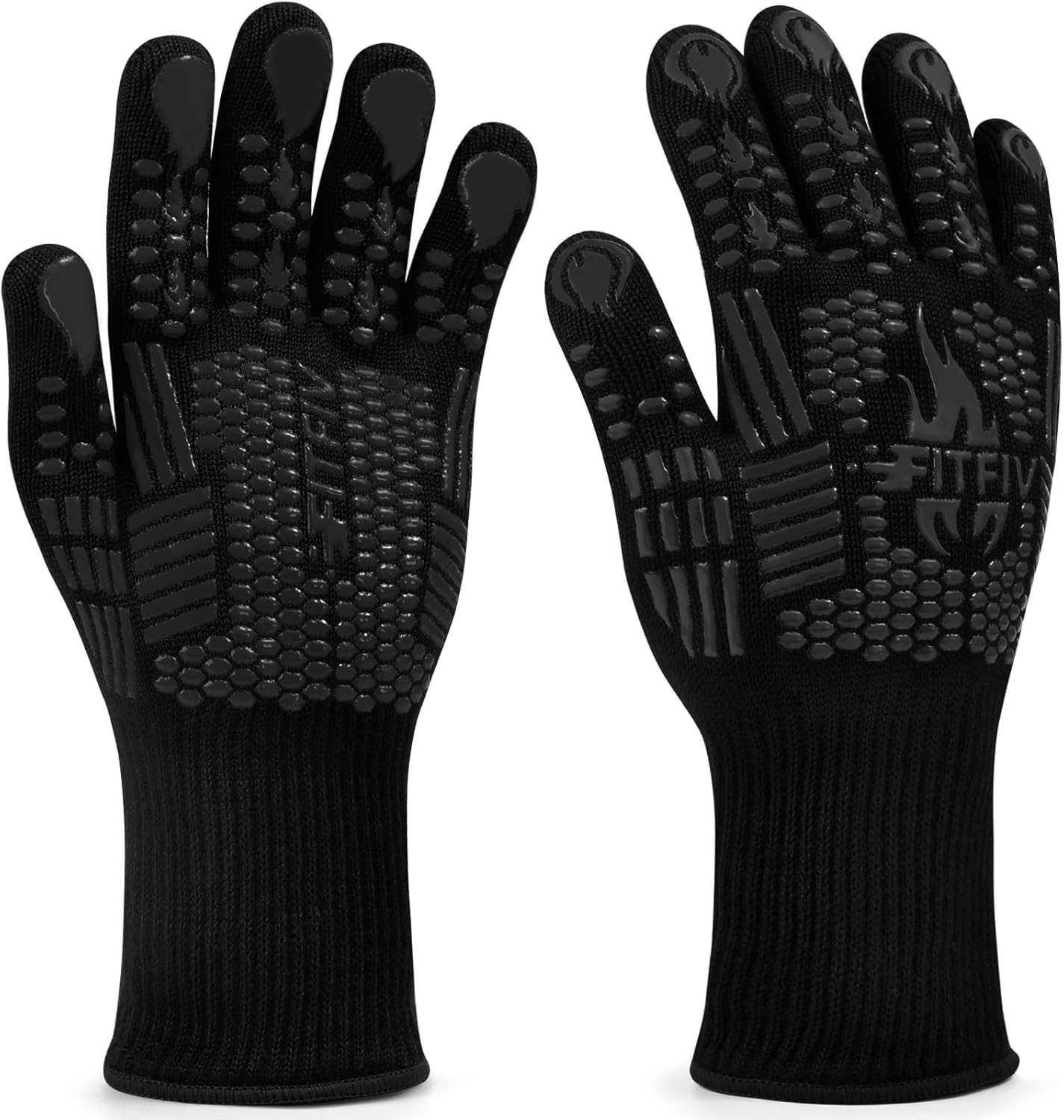 BBQ Gloves, Oven Gloves, 1472°F Extreme Heat Resistant Barbecue Gloves, Silicone Non-Slip Oven Mitts, Kitchen for Cooking, Grilling, and Baking (Black)