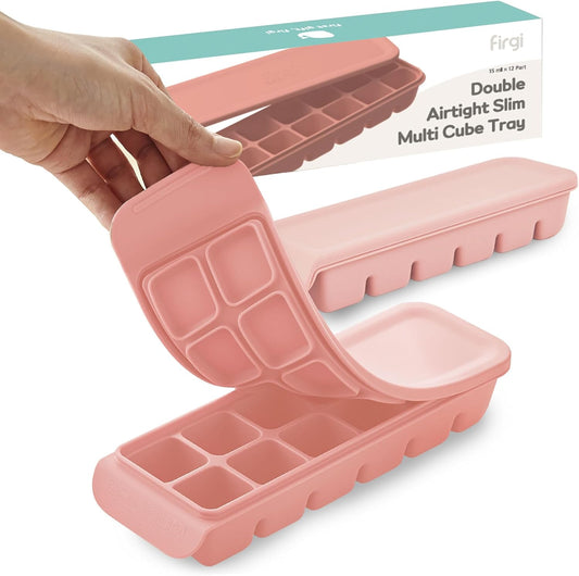 Silicone Freezer Trays with Lid, 0.5oz 12 Section - Leak Proof Silicone Freezer molds for Homemade Baby Food Breastmilk, Purees, Vegetables, Baby Food Jars Ice Tray with Lid BPA Free Pastel Pink