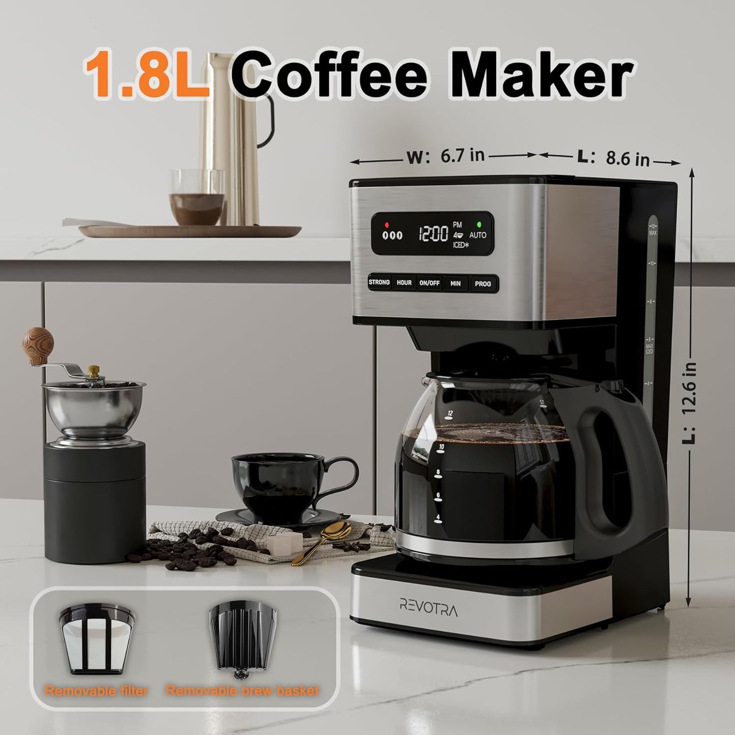 12-Cup Programmable Coffee Maker, Regular & Strong Brew Drip Coffee Machine, 1-4 Cup and Ice Coffee Setting, 24H Timer, Auto Shut-Off, Keep Warm, Pause & Serve
