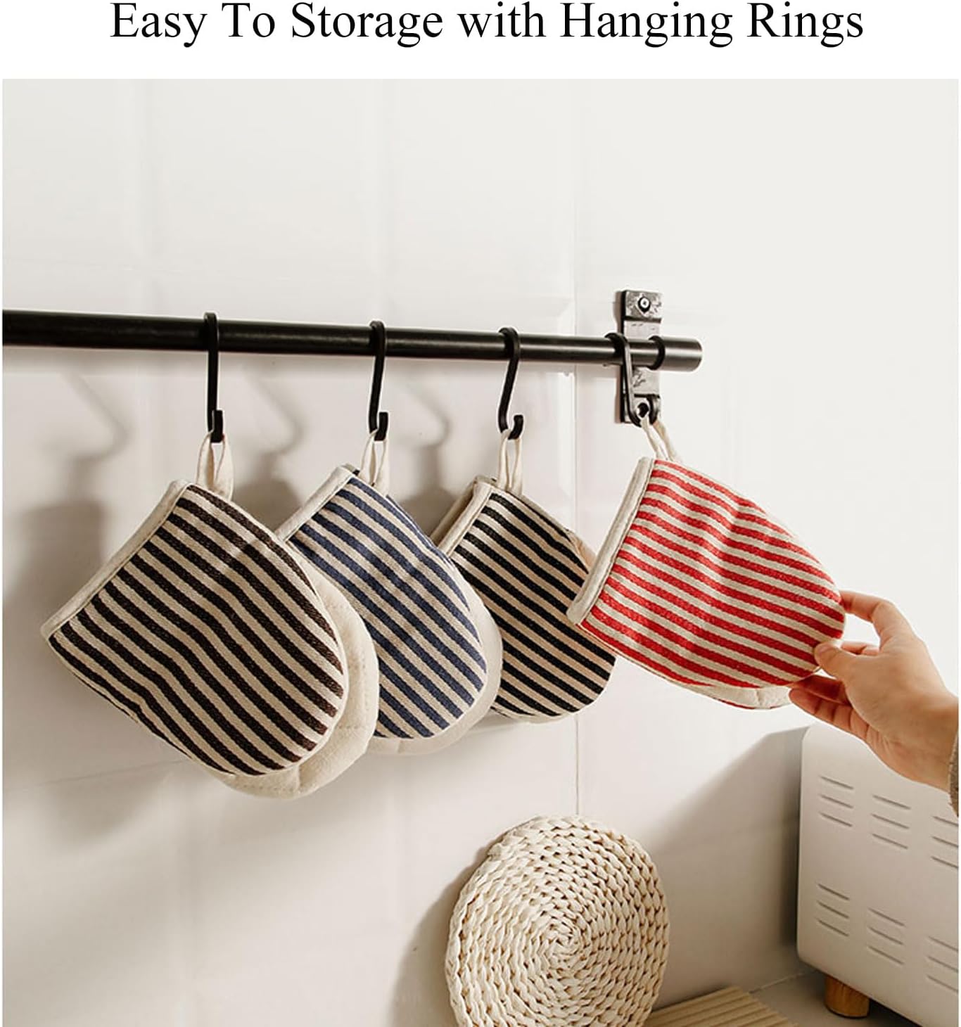 1 Pair Mini Oven Mitts,High Heat Resistant Oven Gloves,Kitchen Short Oven Mit with Hanging Loop for BBQ, Baking, Cooking and Grilling, (Khaki)